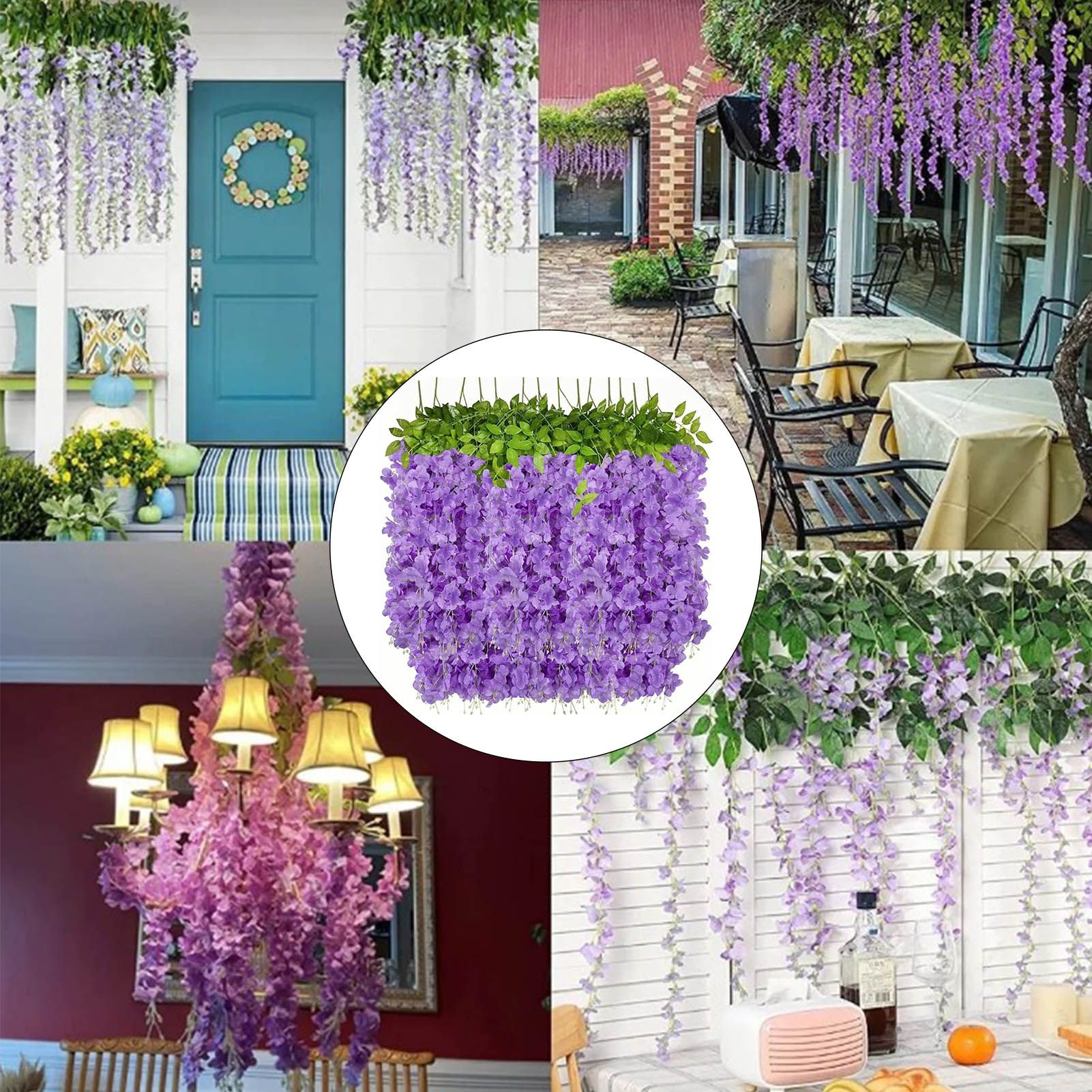 14PCS Ceiling Artificial Wisteria Flower Six Leaf Purple Blue Fake Vines Decoration for Wedding Home Ornament - Image 5