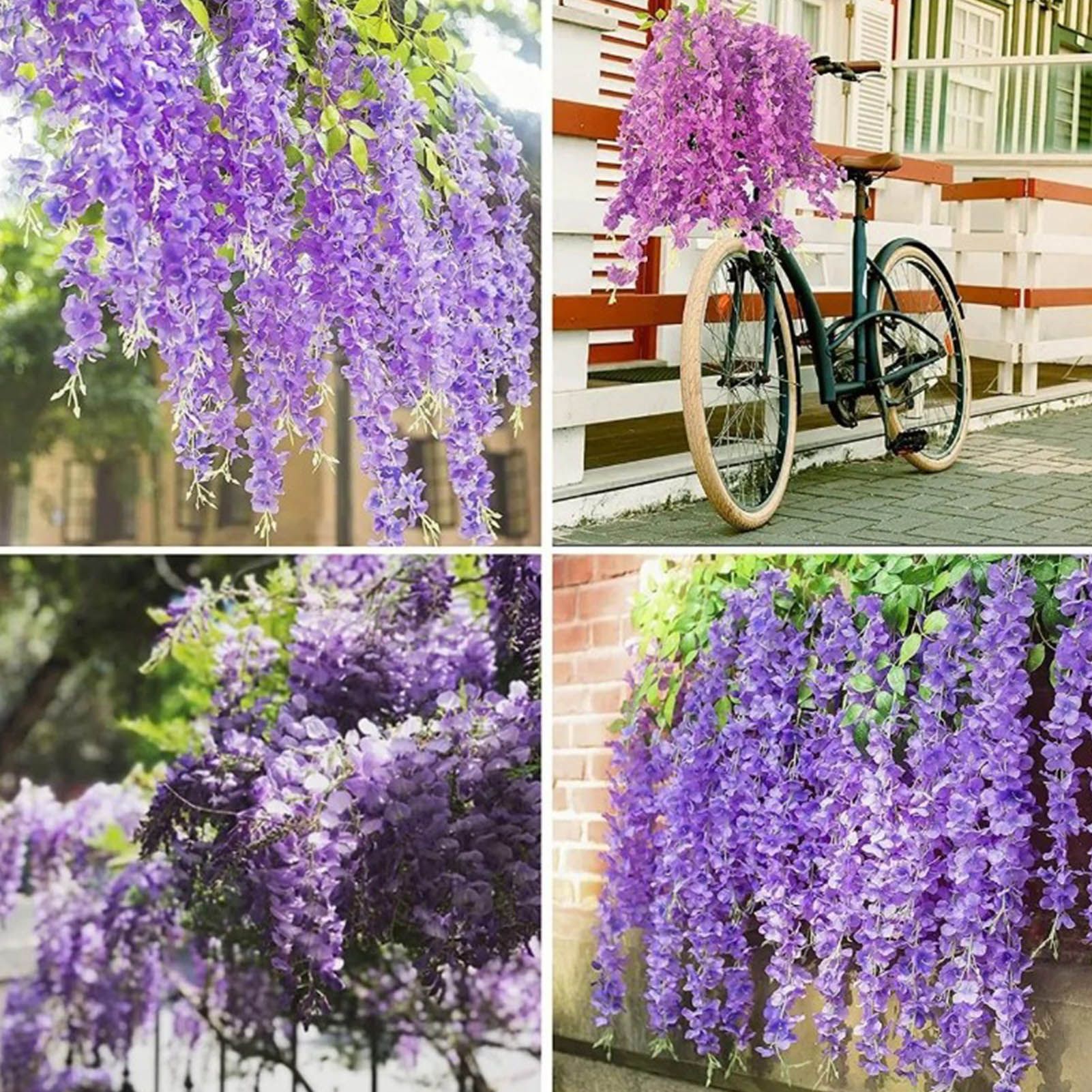 14PCS Ceiling Artificial Wisteria Flower Six Leaf Purple Blue Fake Vines Decoration for Wedding Home Ornament - Image 6