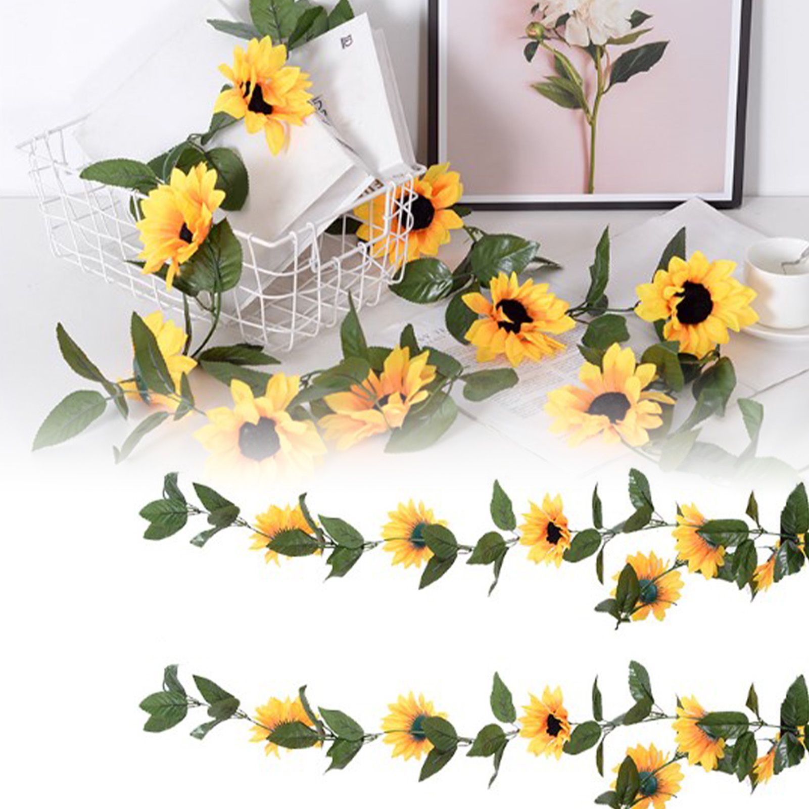 Artificial Sunflower Vines 200cm Length Lifelike Details Bright Colors Sunflower Garland for Parties Gardens Fences - Image 5