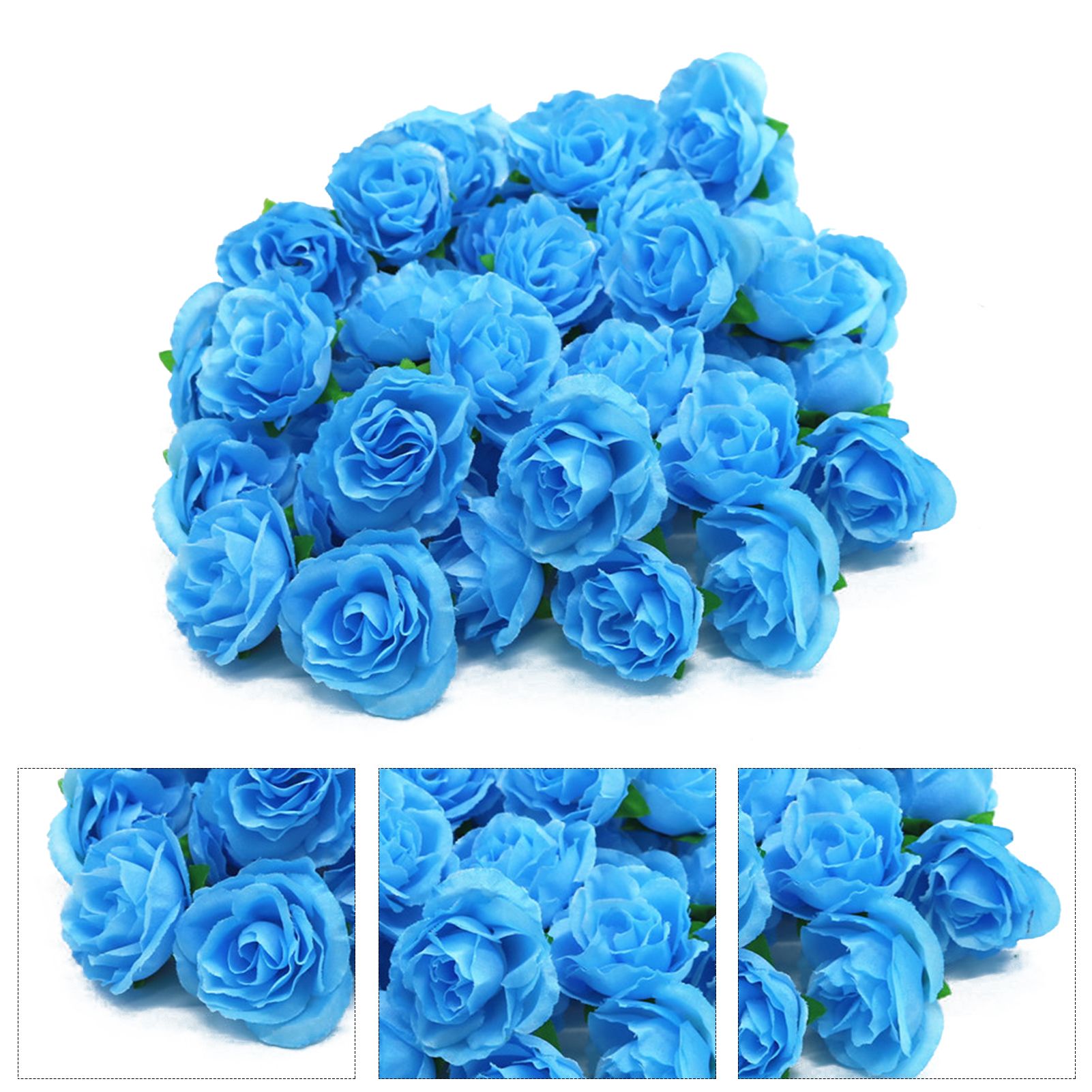 50PCS Simulation Rose Head Decorative Reusable Silk Fake Rose Flower for Wedding Party Blue - Image 4