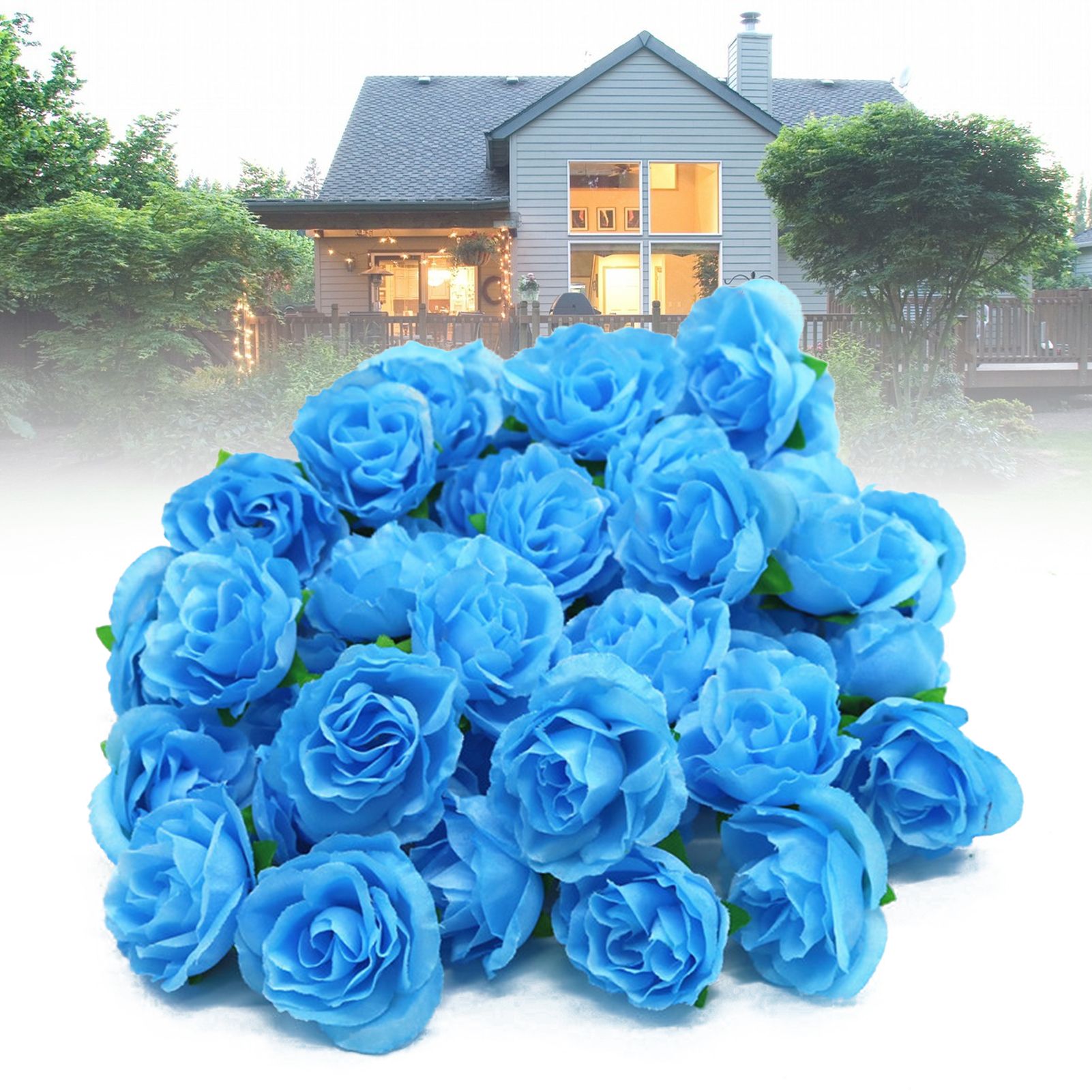 50PCS Simulation Rose Head Decorative Reusable Silk Fake Rose Flower for Wedding Party Blue - Image 5