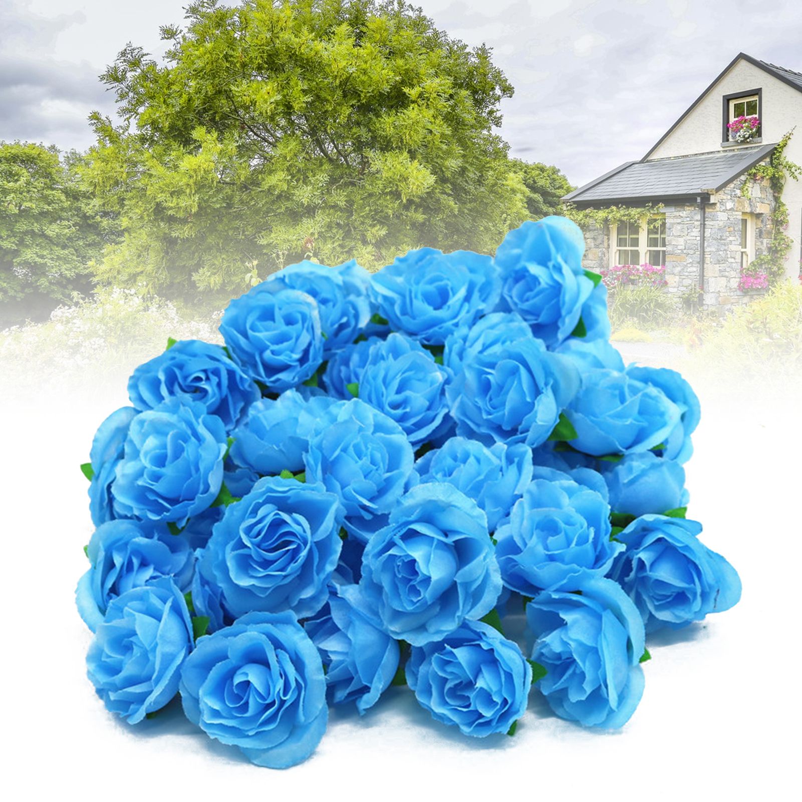 50PCS Simulation Rose Head Decorative Reusable Silk Fake Rose Flower for Wedding Party Blue - Image 6