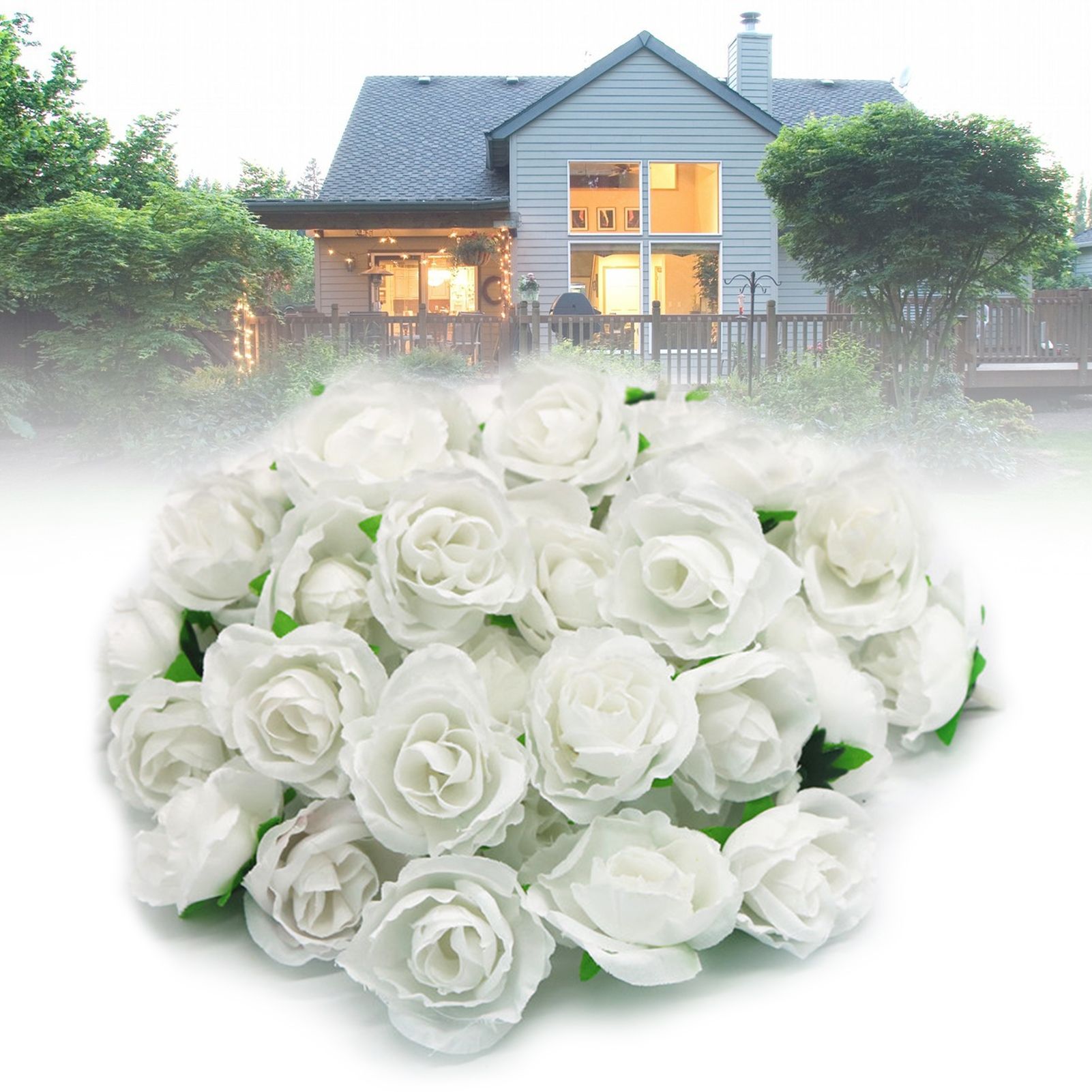 50PCS Simulation Rose Head Decorative Reusable Silk Fake Rose Flower for Wedding Party White - Image 5