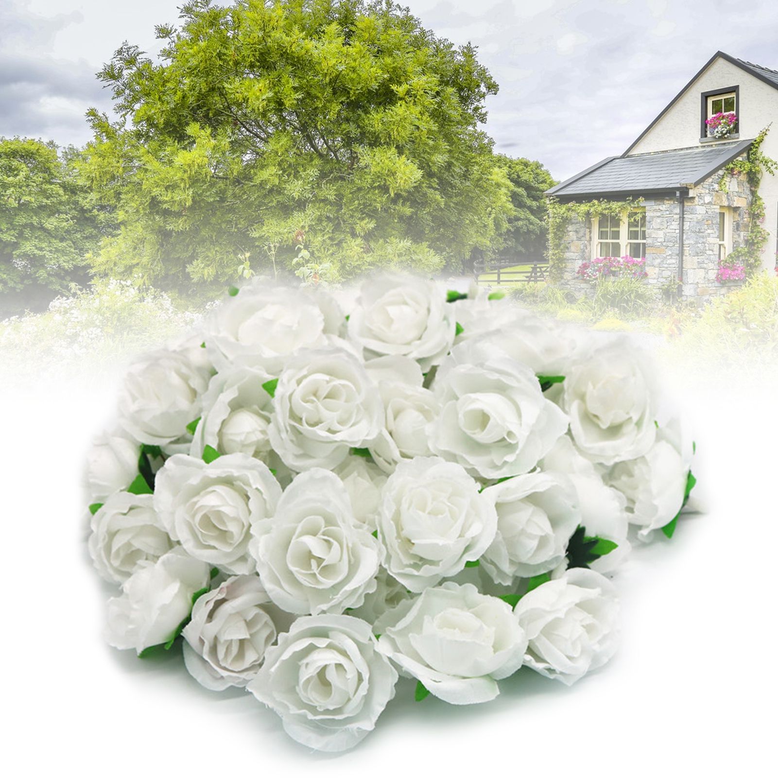 50PCS Simulation Rose Head Decorative Reusable Silk Fake Rose Flower for Wedding Party White - Image 6