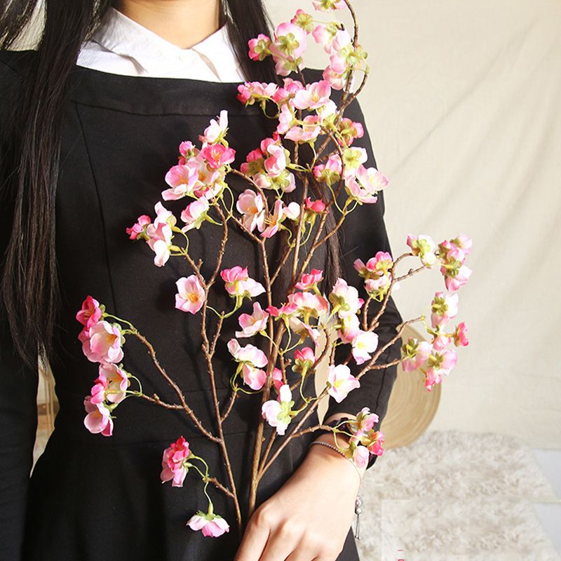 Artificial Cherry Blossom 4 Branches Decorative Lifelike Cherry Blossom Branches Decor 97cm Dark Pink - Image 5