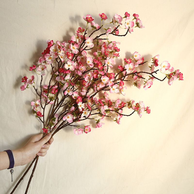 Artificial Cherry Blossom 4 Branches Decorative Lifelike Cherry Blossom Branches Decor 97cm Dark Pink - Image 6