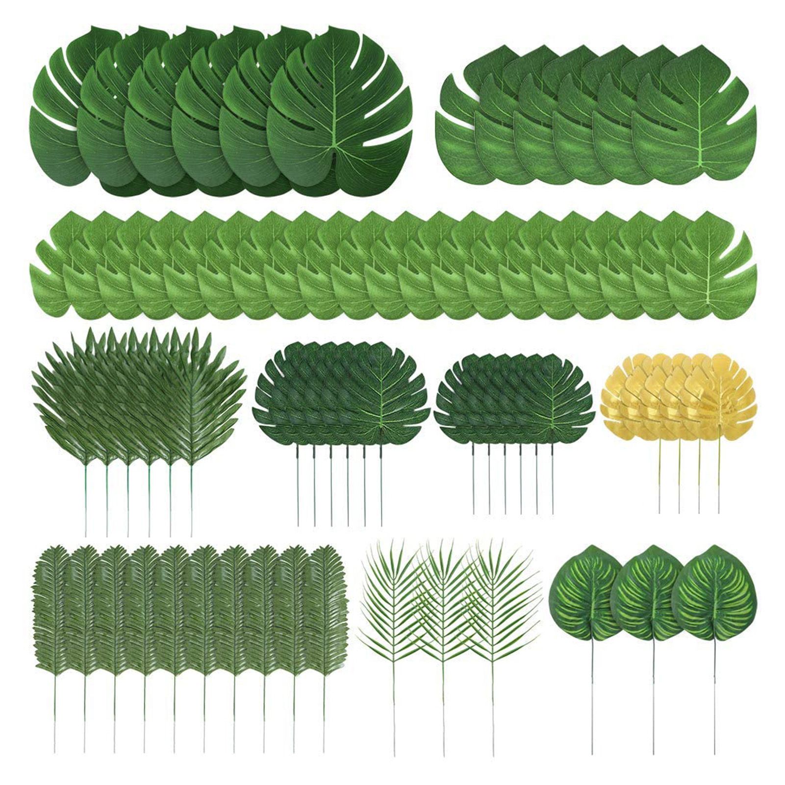 70pcs Simulated Palm Leaves Decorative Practical 10 Kinds Fake Faux Jungle Leaf Set for Home - Image 1