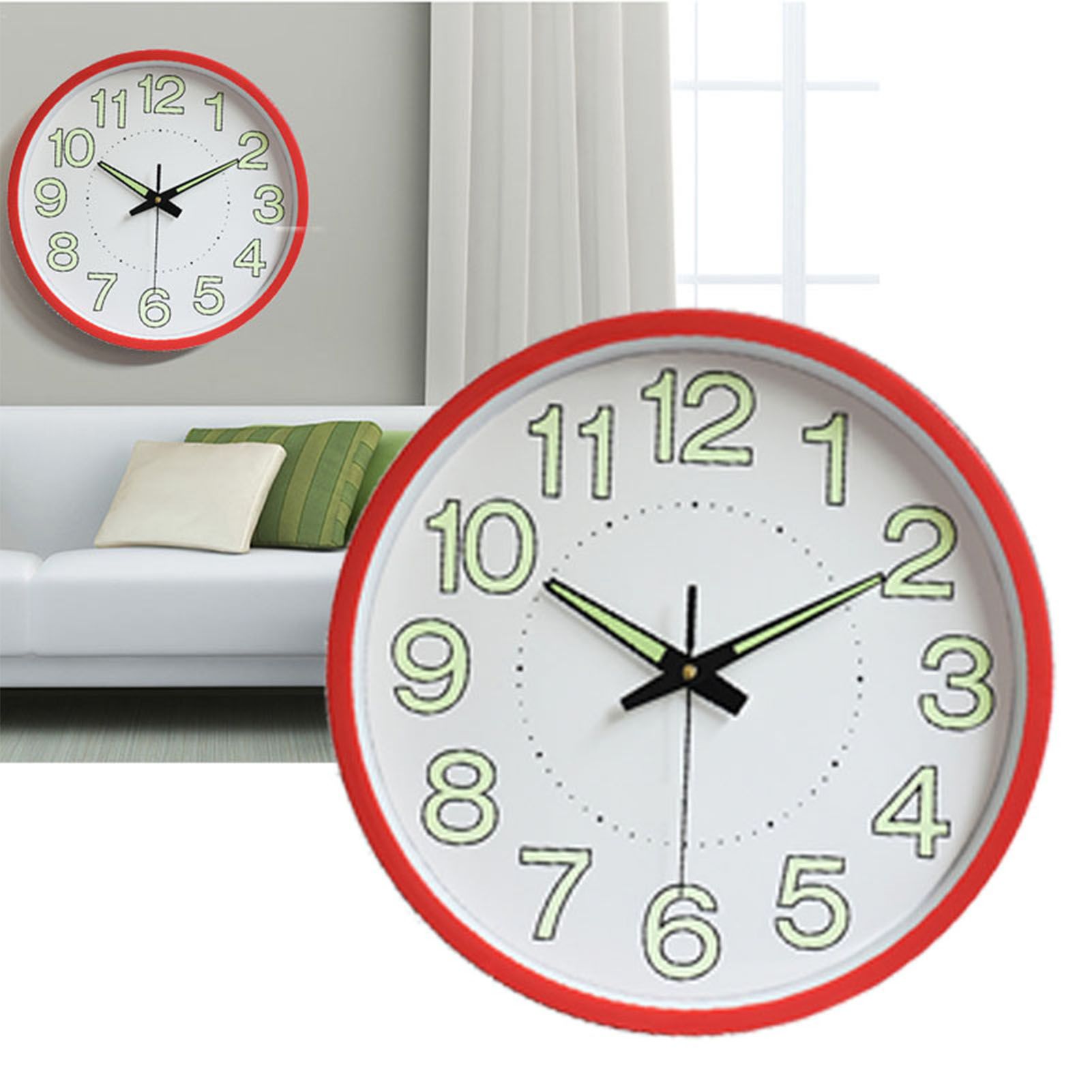 12 Inch Luminous Wall Clock Minimalist Round Quartz Clock for Bedroom Living Room Decoration Red - Image 5
