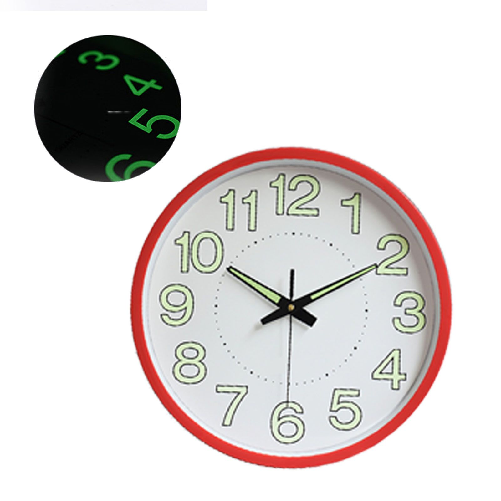 12 Inch Luminous Wall Clock Minimalist Round Quartz Clock for Bedroom Living Room Decoration Red - Image 6