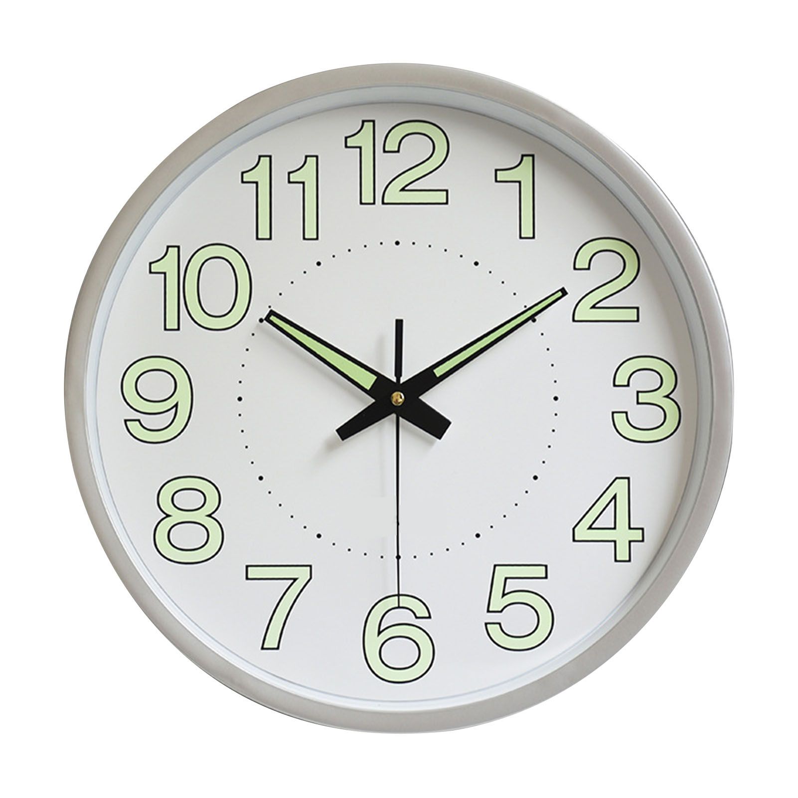 12 Inch Luminous Wall Clock Minimalist Round Quartz Clock for Bedroom Living Room Decoration Silver - Image 1