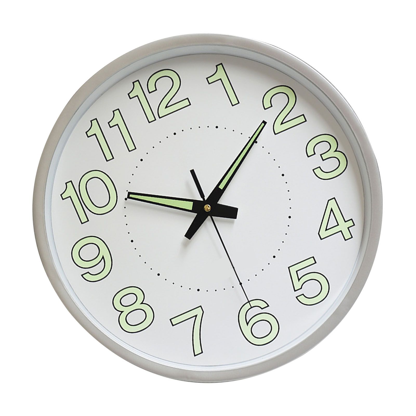 12 Inch Luminous Wall Clock Minimalist Round Quartz Clock for Bedroom Living Room Decoration Silver - Image 2
