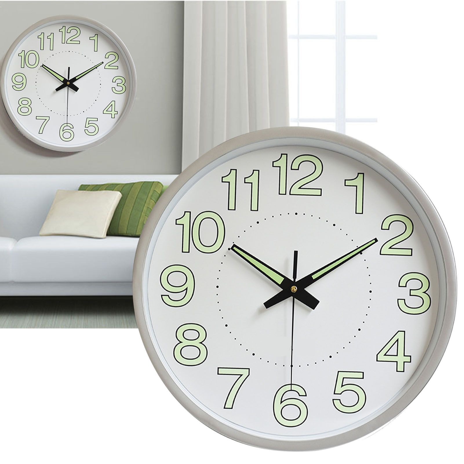 12 Inch Luminous Wall Clock Minimalist Round Quartz Clock for Bedroom Living Room Decoration Silver - Image 5