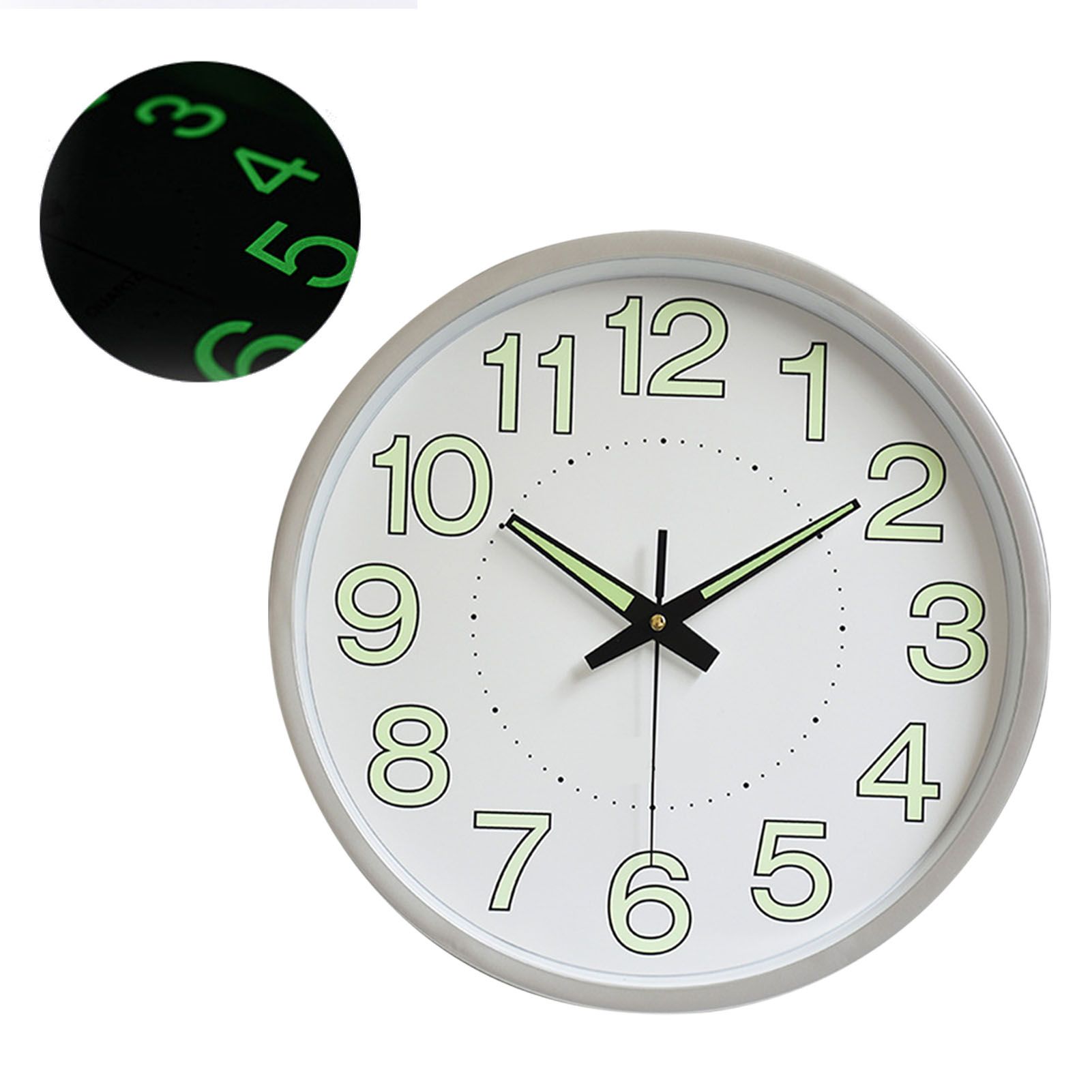 12 Inch Luminous Wall Clock Minimalist Round Quartz Clock for Bedroom Living Room Decoration Silver - Image 6