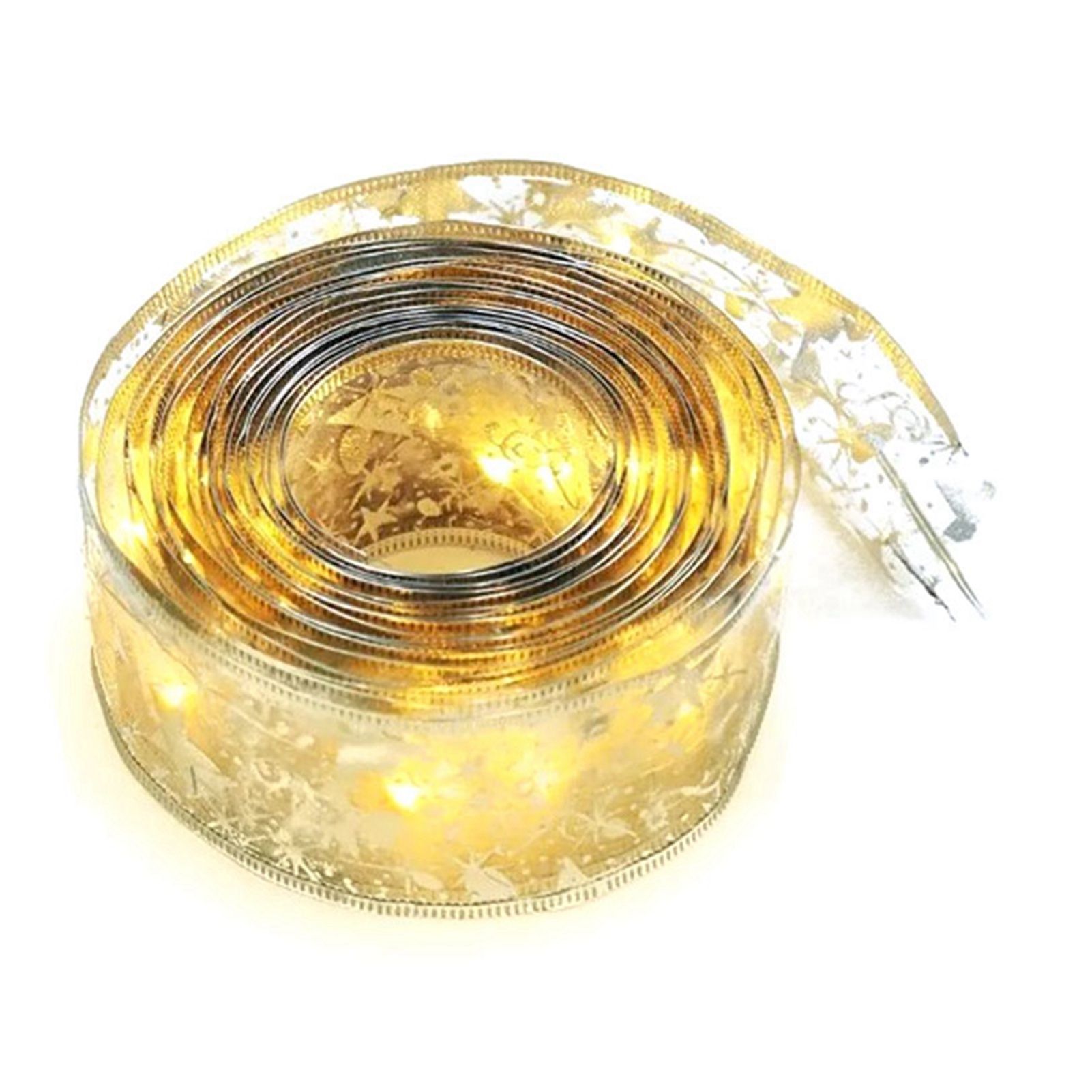 Christmas Ribbon Fairy Lights Gold Ribbon Warm Light 50 LED Christmas Tree Ribbon for Christmas Decorations 164ft - Image 1