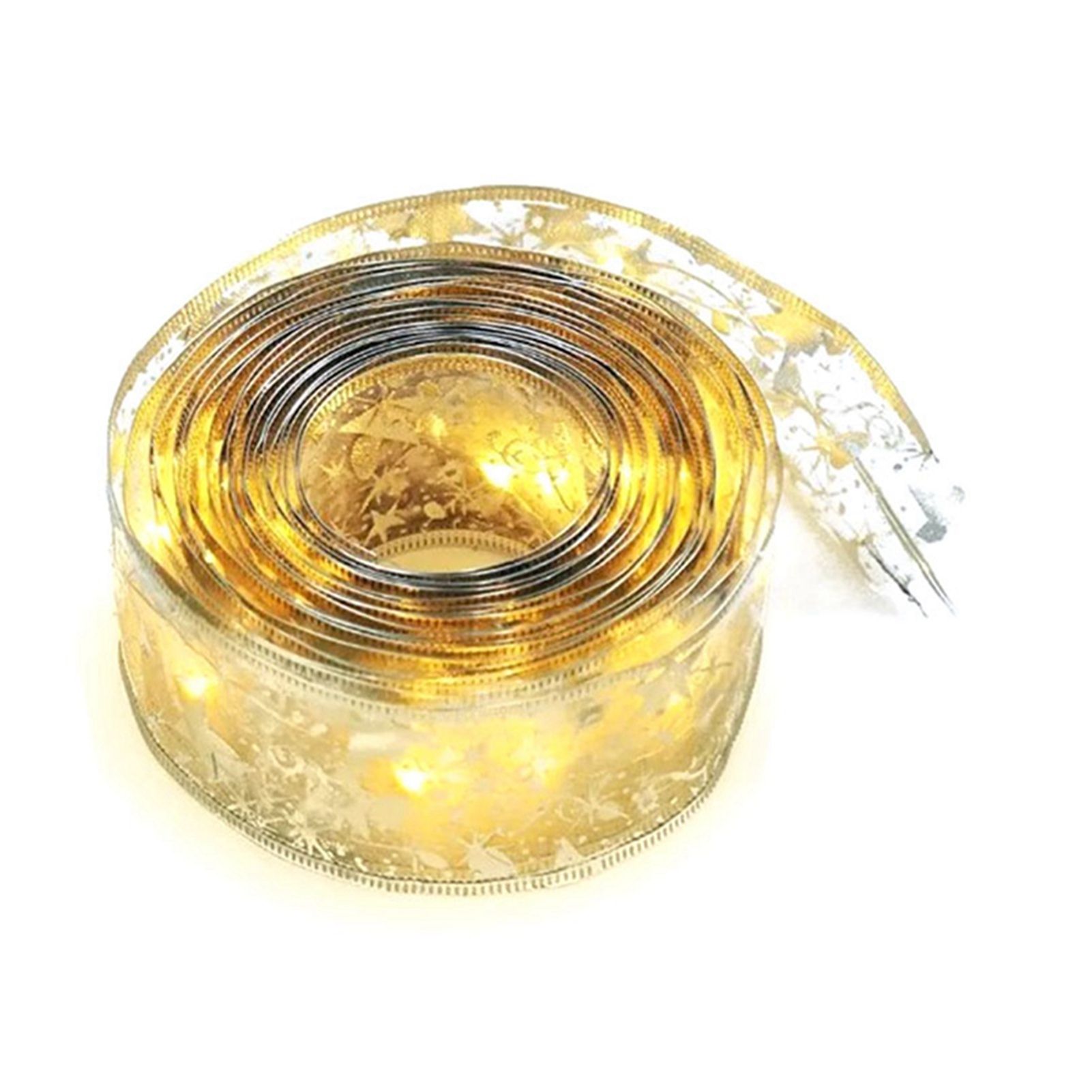 Christmas Ribbon Fairy Lights Gold Ribbon Warm Light 50 LED Christmas Tree Ribbon for Christmas Decorations 164ft - Image 2