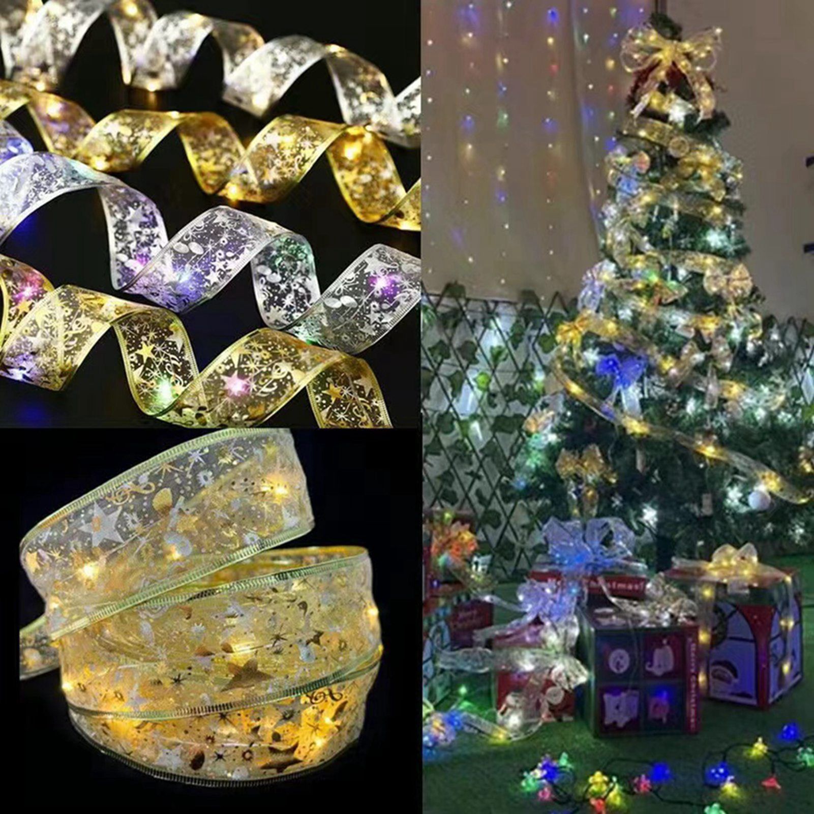 Christmas Ribbon Fairy Lights Gold Ribbon Warm Light 50 LED Christmas Tree Ribbon for Christmas Decorations 164ft - Image 5