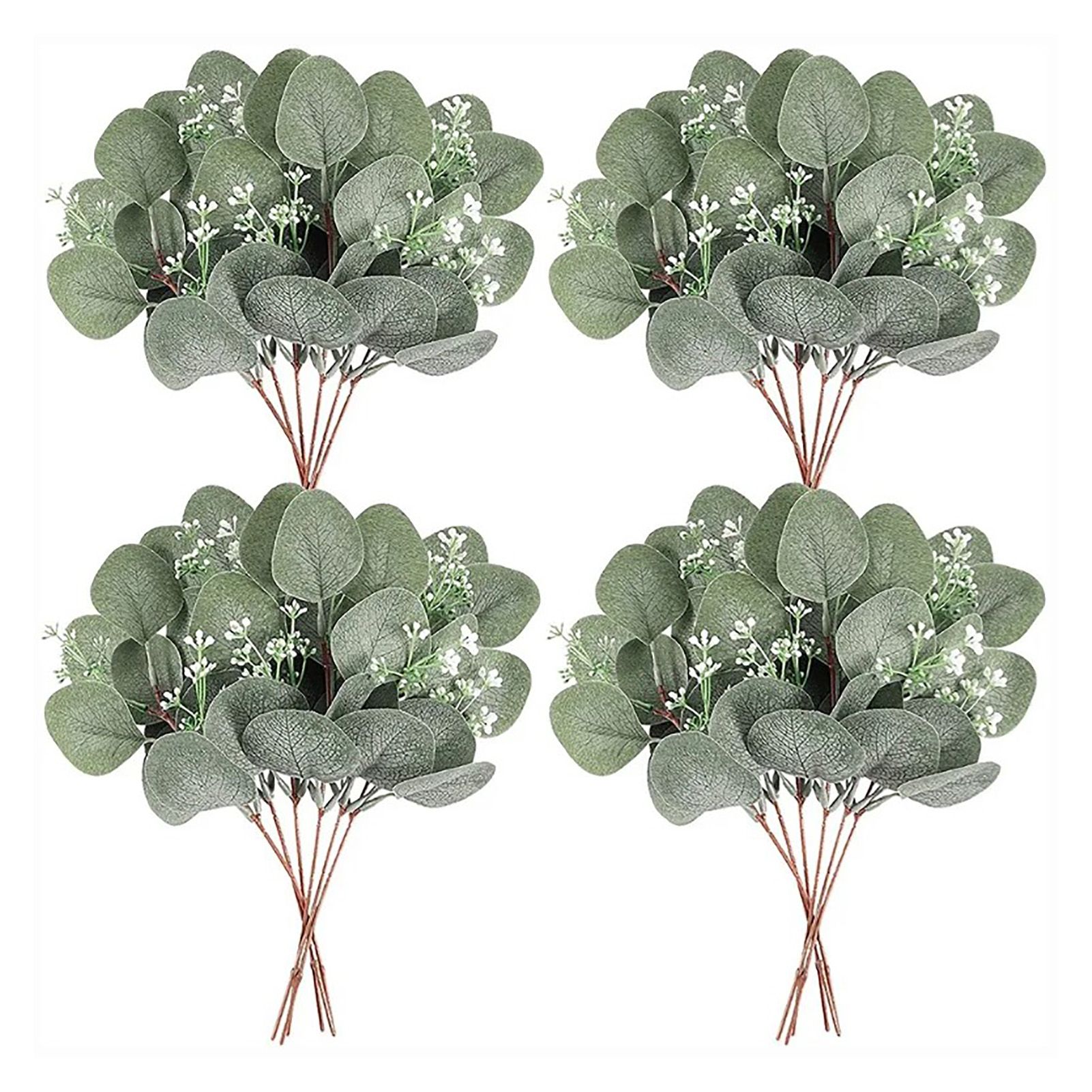 24Pcs Artificial Eucalyptus Stem Branches Round Eucalyptus Leaf with White Flower Decor Artificial Wedding Decor Plant - Image 1