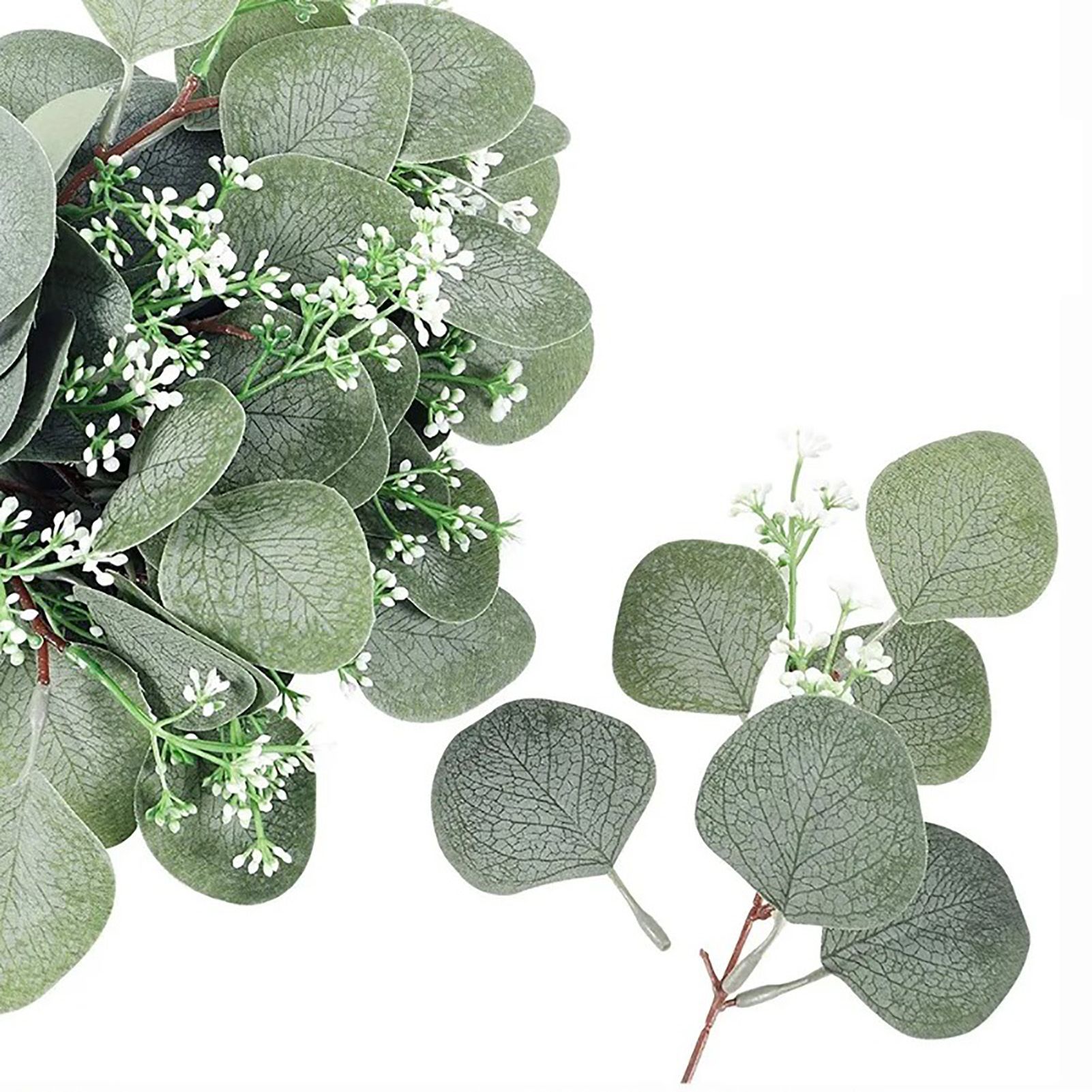 24Pcs Artificial Eucalyptus Stem Branches Round Eucalyptus Leaf with White Flower Decor Artificial Wedding Decor Plant - Image 3