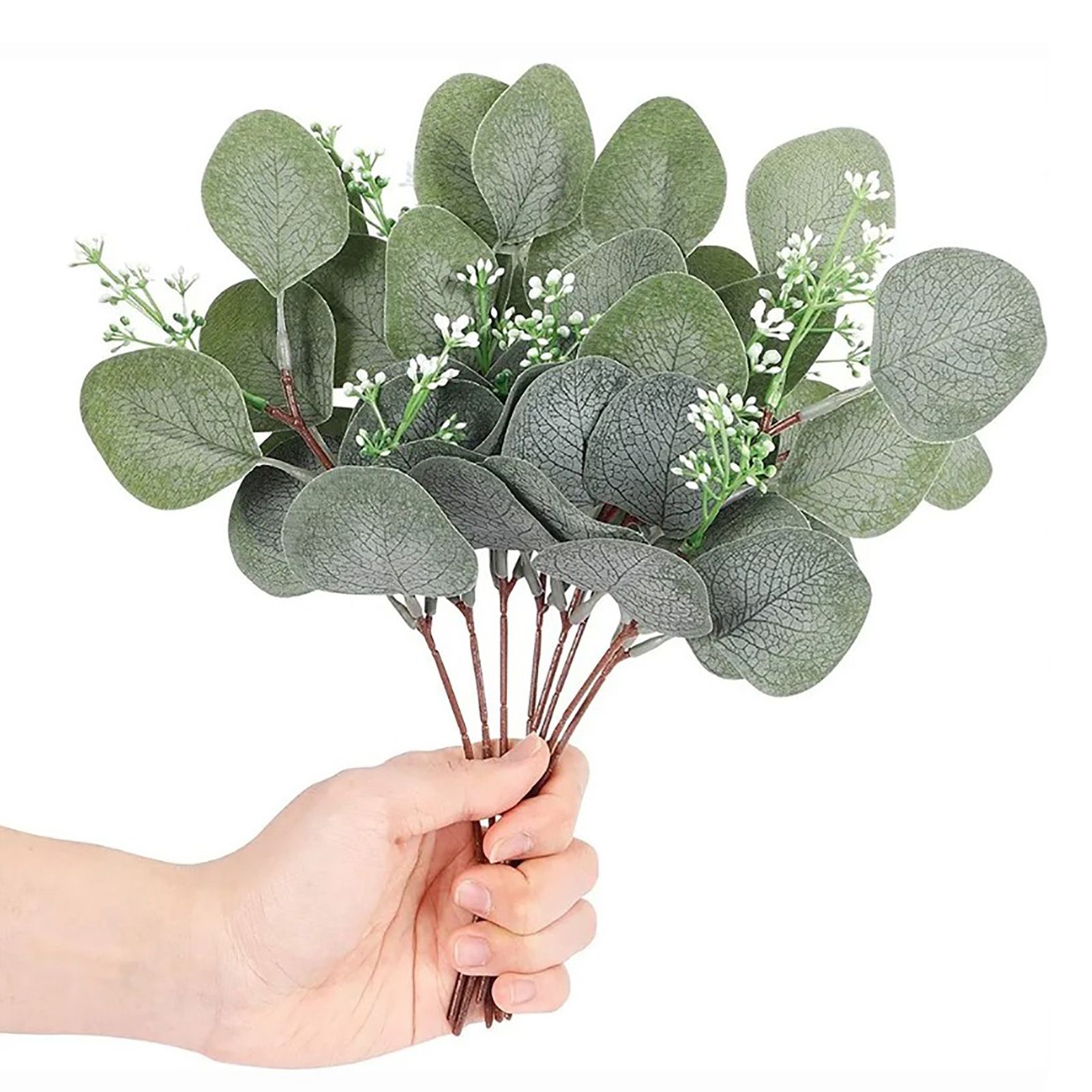 24Pcs Artificial Eucalyptus Stem Branches Round Eucalyptus Leaf with White Flower Decor Artificial Wedding Decor Plant - Image 4