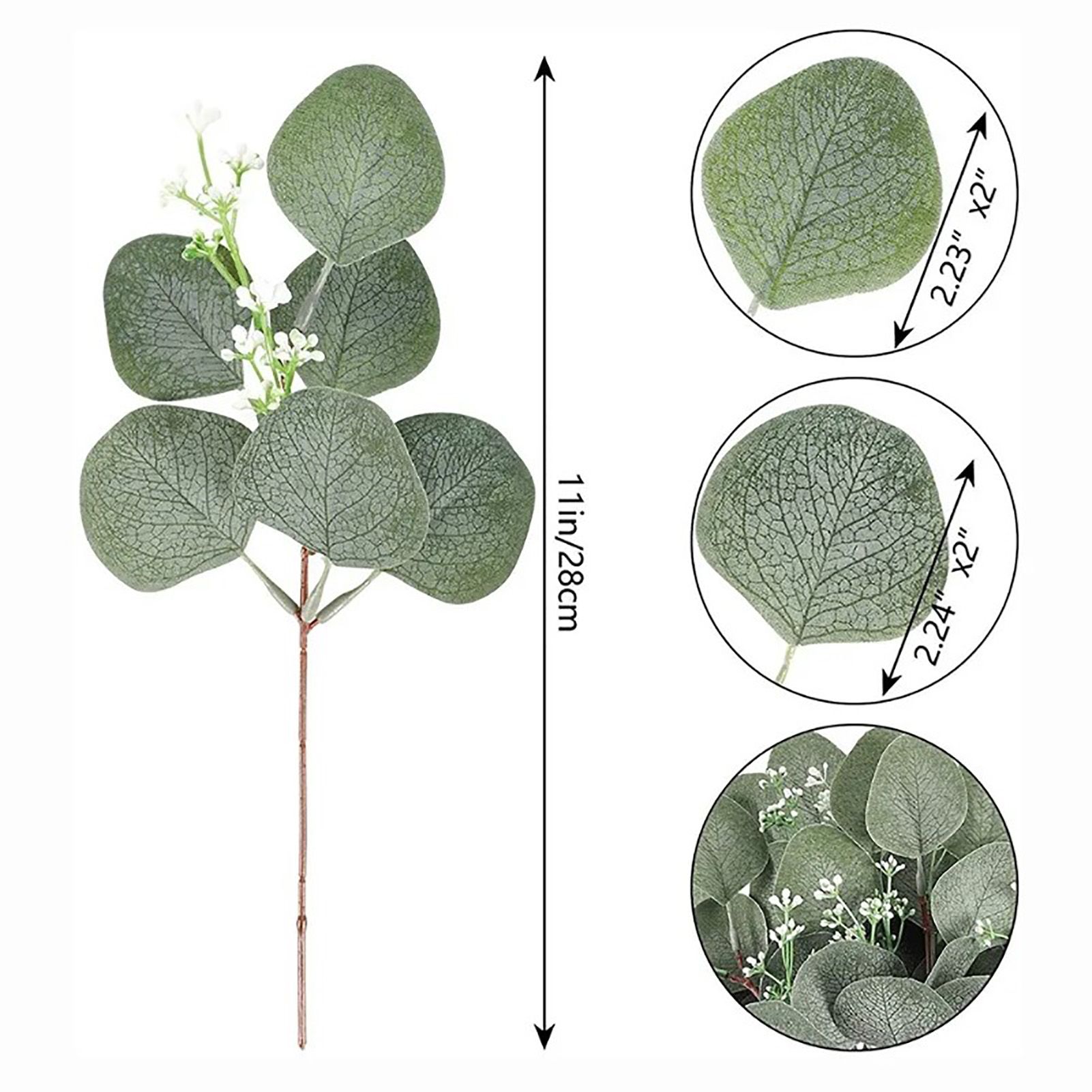 24Pcs Artificial Eucalyptus Stem Branches Round Eucalyptus Leaf with White Flower Decor Artificial Wedding Decor Plant - Image 5
