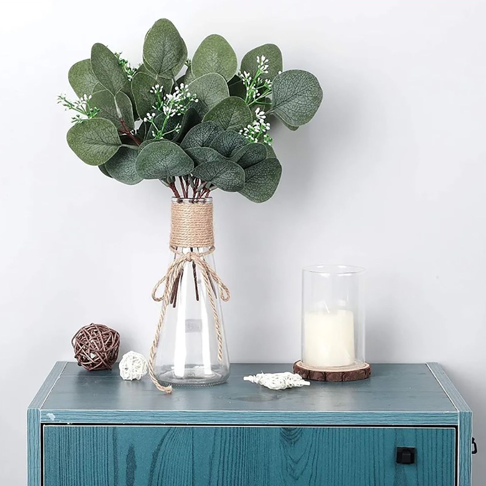 24Pcs Artificial Eucalyptus Stem Branches Round Eucalyptus Leaf with White Flower Decor Artificial Wedding Decor Plant - Image 7