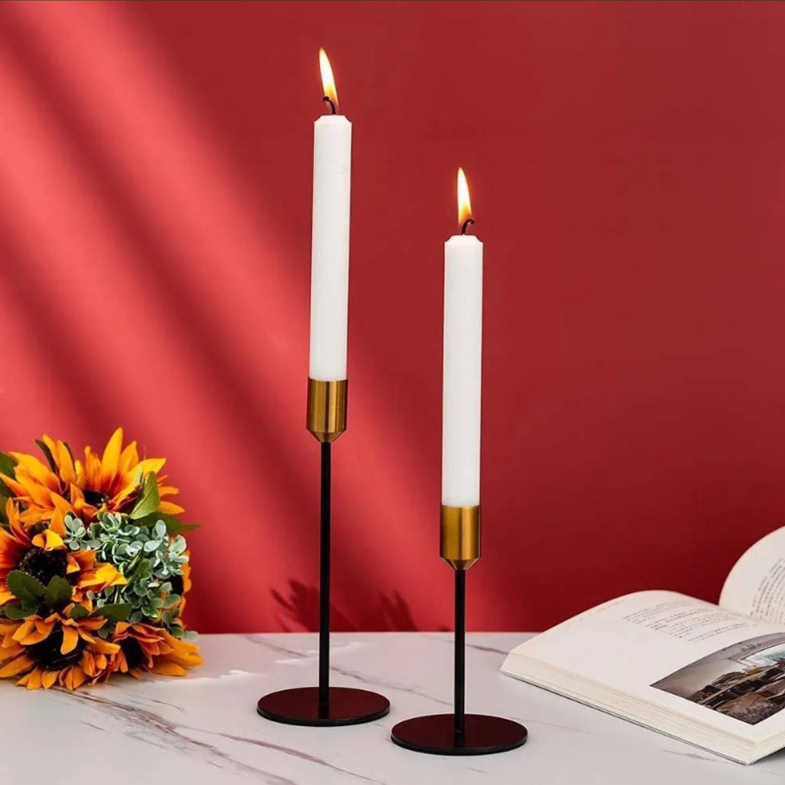 2 Pcs Metal Candle Holder Simple Modern Design Antique Black Candlestick Decoration for Home Wedding - Image 6
