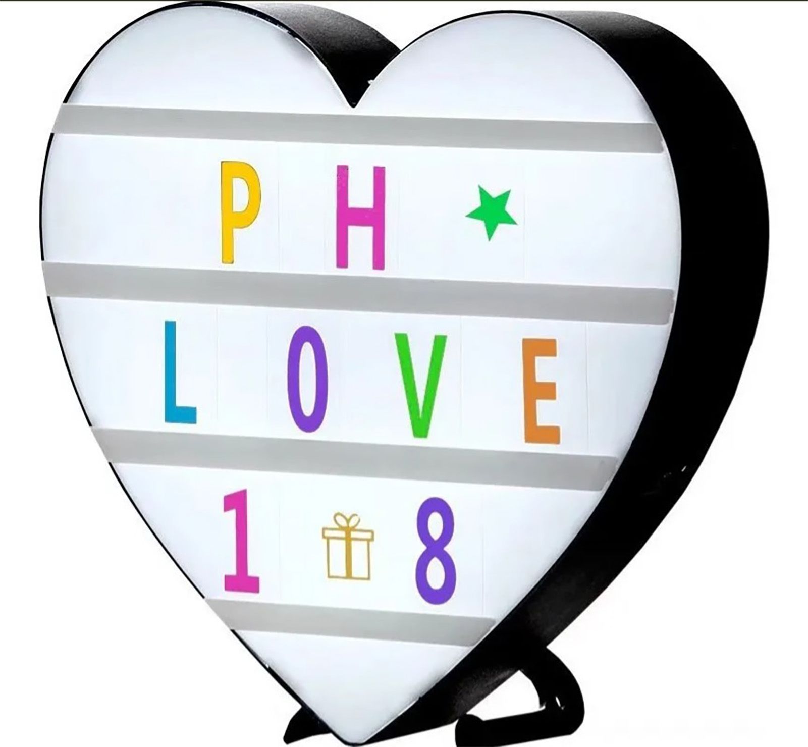 Cinema Light Box Black Heart Shaped LED Light Up Light Box with Coloured Alphabet Stickers - Image 1