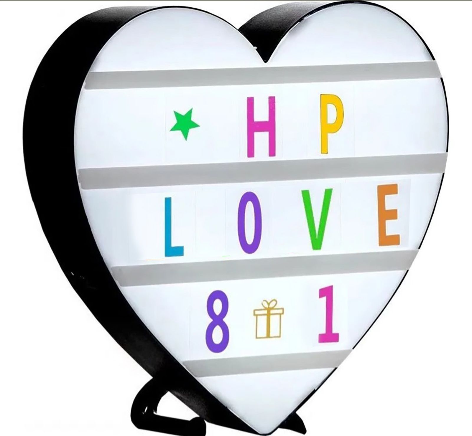 Cinema Light Box Black Heart Shaped LED Light Up Light Box with Coloured Alphabet Stickers - Image 2
