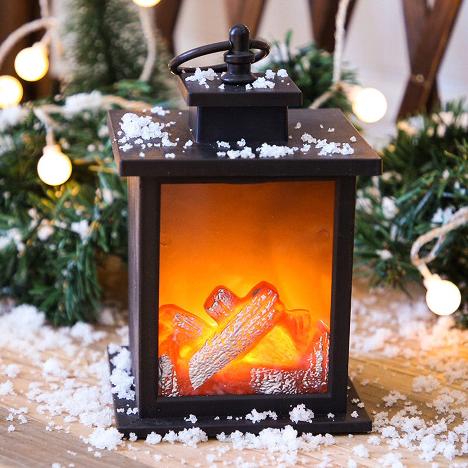 LED Flame Lantern Light Fashionable Retro Lantern Hanging Lamp for Christmas Decoration Square Flame Lamp, M - Image 5
