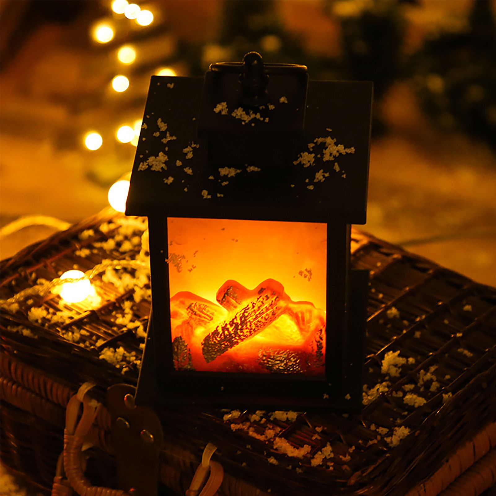 LED Flame Lantern Light Fashionable Retro Lantern Hanging Lamp for Christmas Decoration Square Flame Lamp, M - Image 6