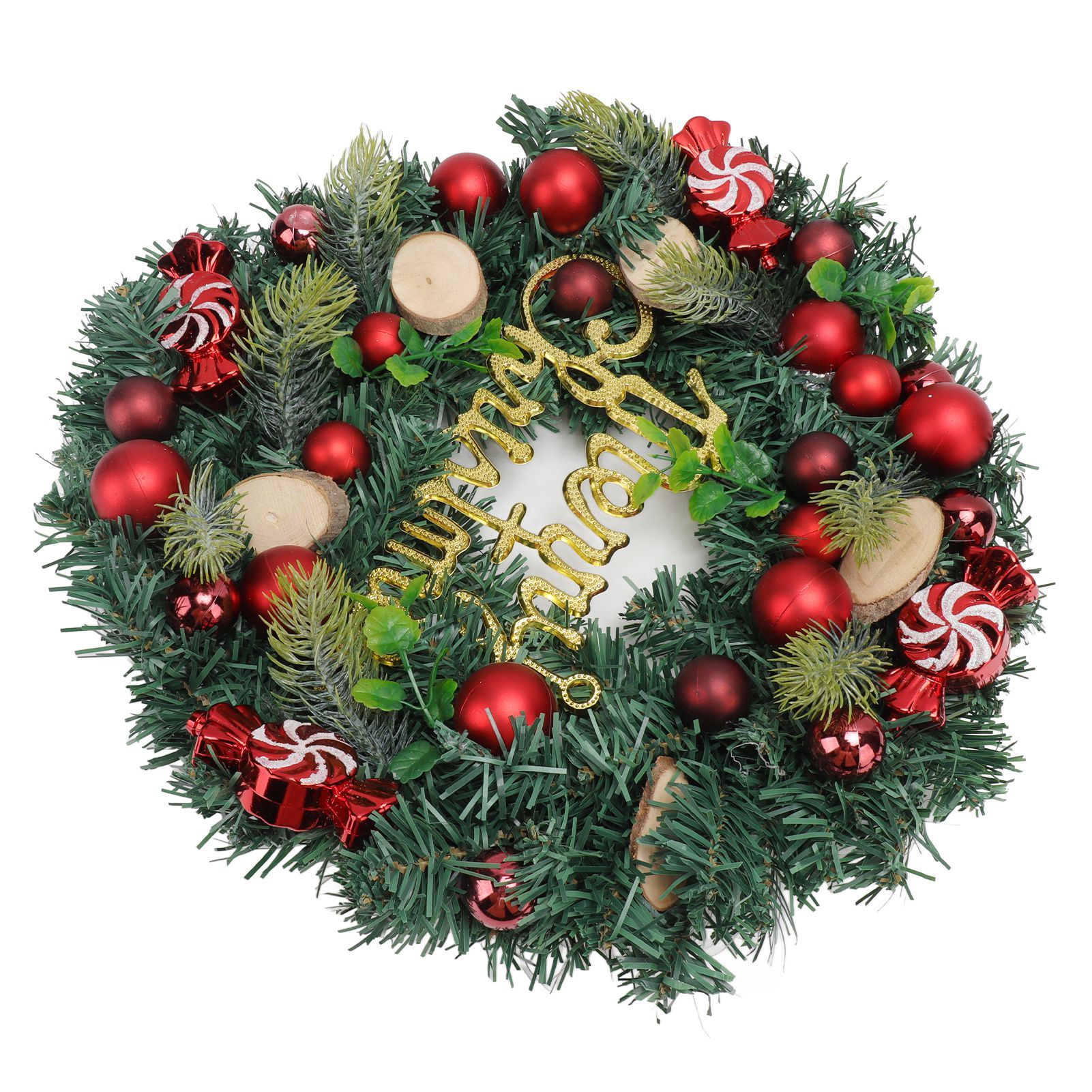 Artificial Christmas Wreath for Front Door Pine Needle Red Candy Christmas Garland Decorations for Home Mall Shopwindow - Image 4