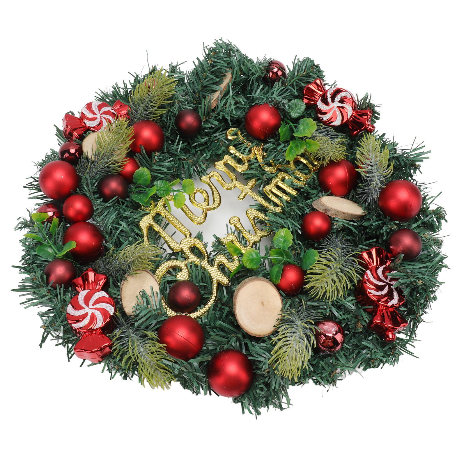 Artificial Christmas Wreath for Front Door Pine Needle Red Candy Christmas Garland Decorations for Home Mall Shopwindow - Image 7