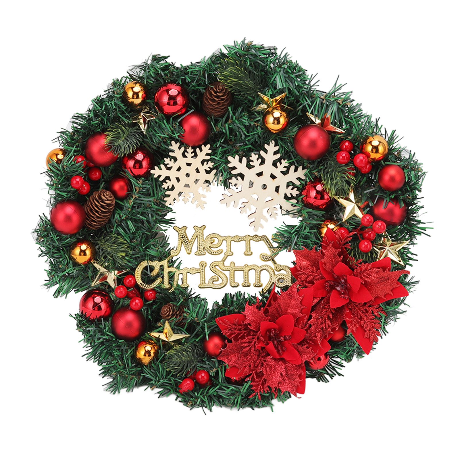 Christmas Wreath Snow Pine Cone Xmas Ball Wreath for Indoor Outdoor Holiday Decorations - Image 1