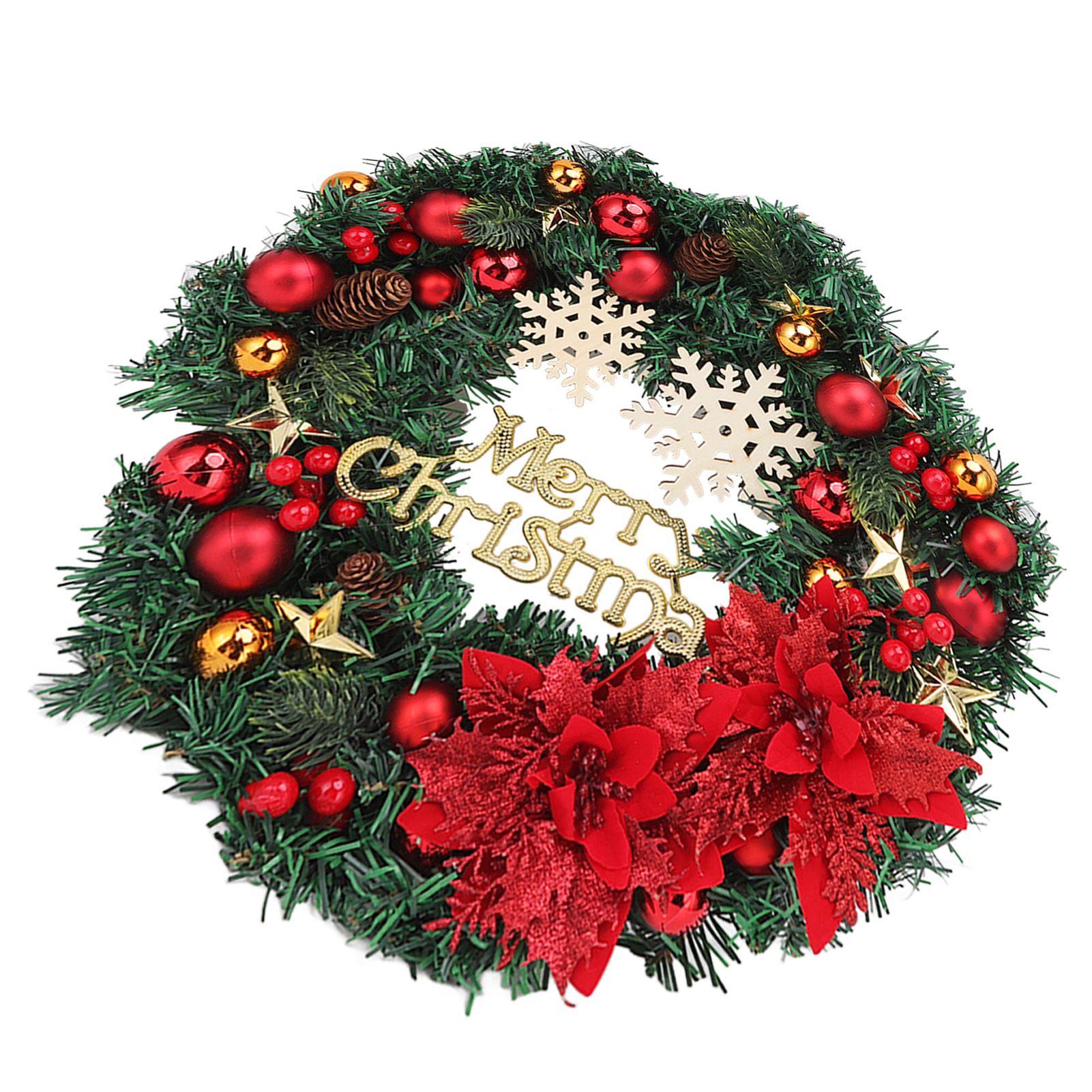 Christmas Wreath Snow Pine Cone Xmas Ball Wreath for Indoor Outdoor Holiday Decorations - Image 2