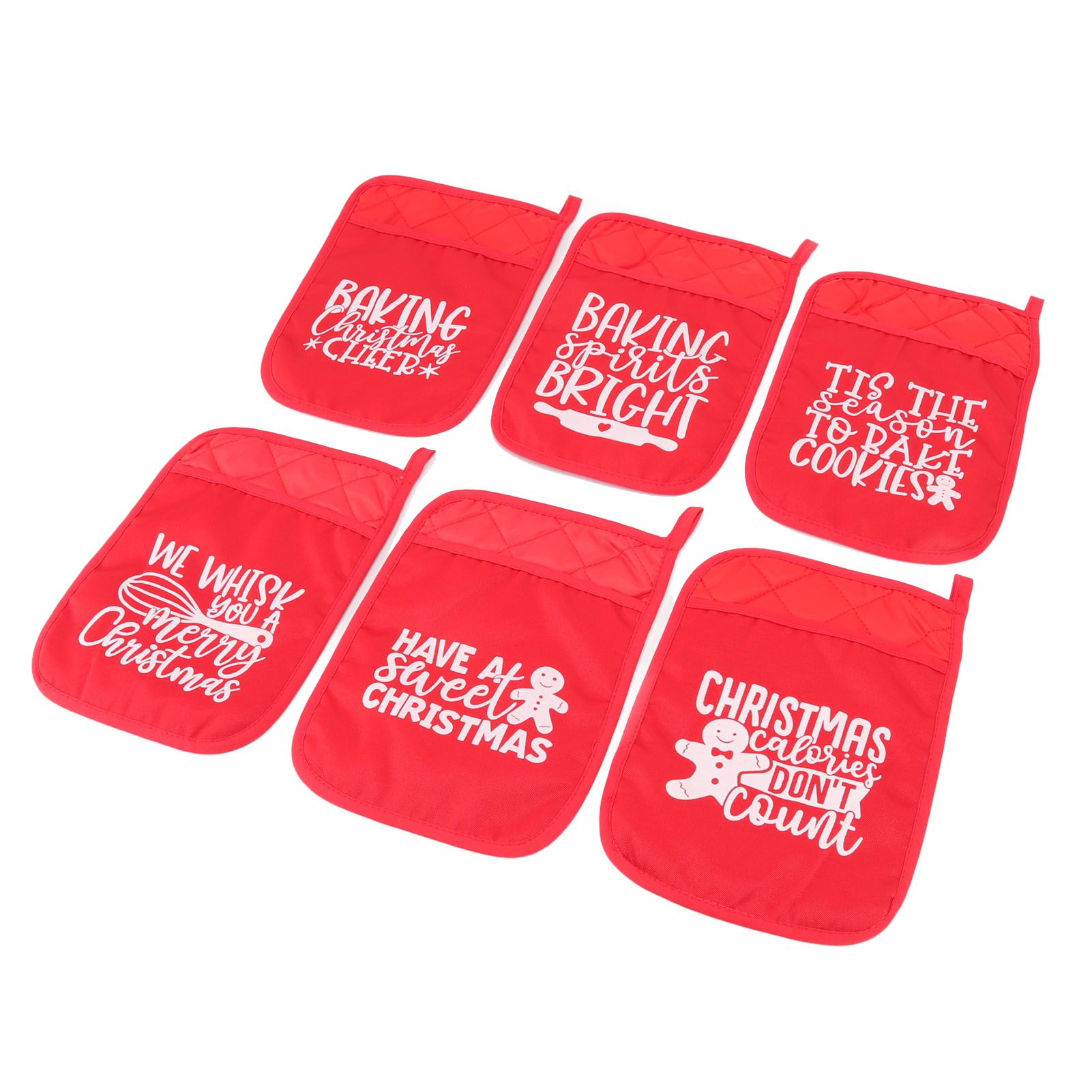 6Pcs Christmas Pot Holders with Pocket Heat Resistant Hot Pad Oven Mitts Cookie Bag Christmas Pot Rack Baking Kit - Image 3