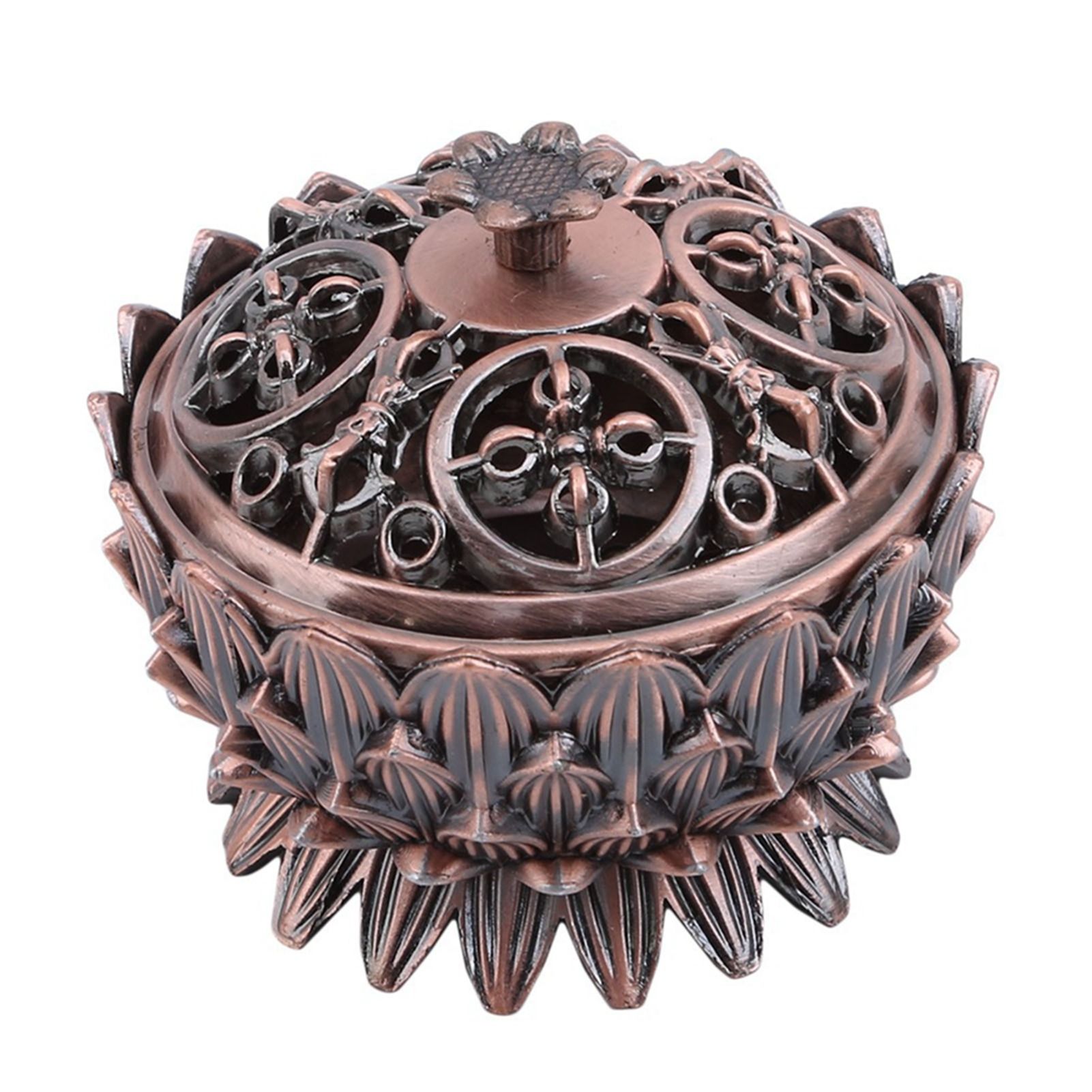 Lotus Incense Burner Zinc Alloy Cone Incense Holder Burner Small Incense Holder Ornaments for Home Decoration Brown - Image 1
