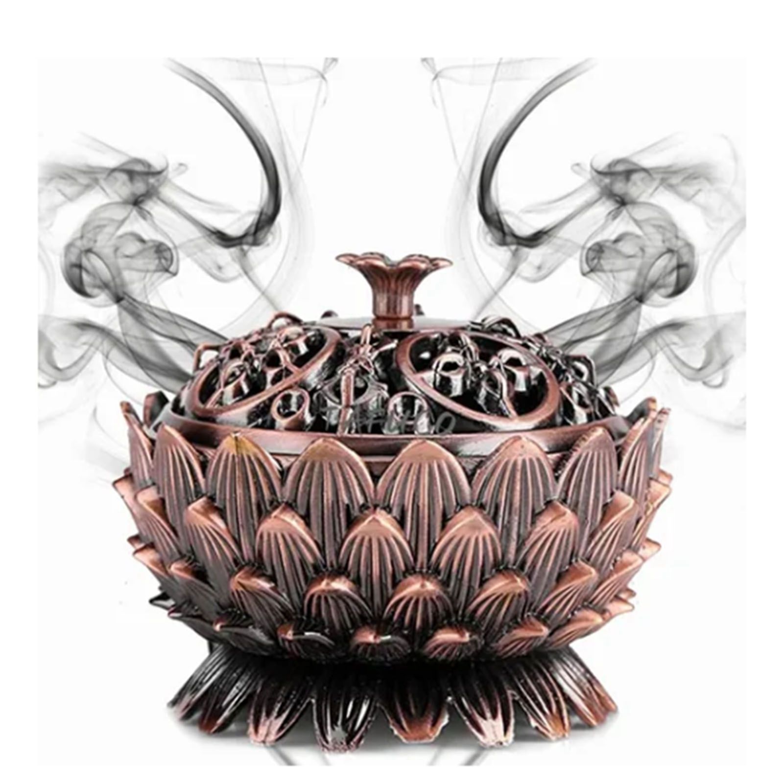 Lotus Incense Burner Zinc Alloy Cone Incense Holder Burner Small Incense Holder Ornaments for Home Decoration Brown - Image 5