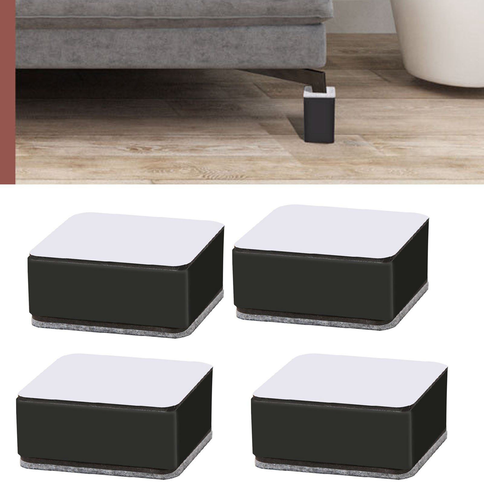 Carbon Steel Furniture Risers Self Adhesive Furniture Lift Anti Slip Low Noise Bed Lifter with Felt Pad for Sofa Couch Black - Image 6