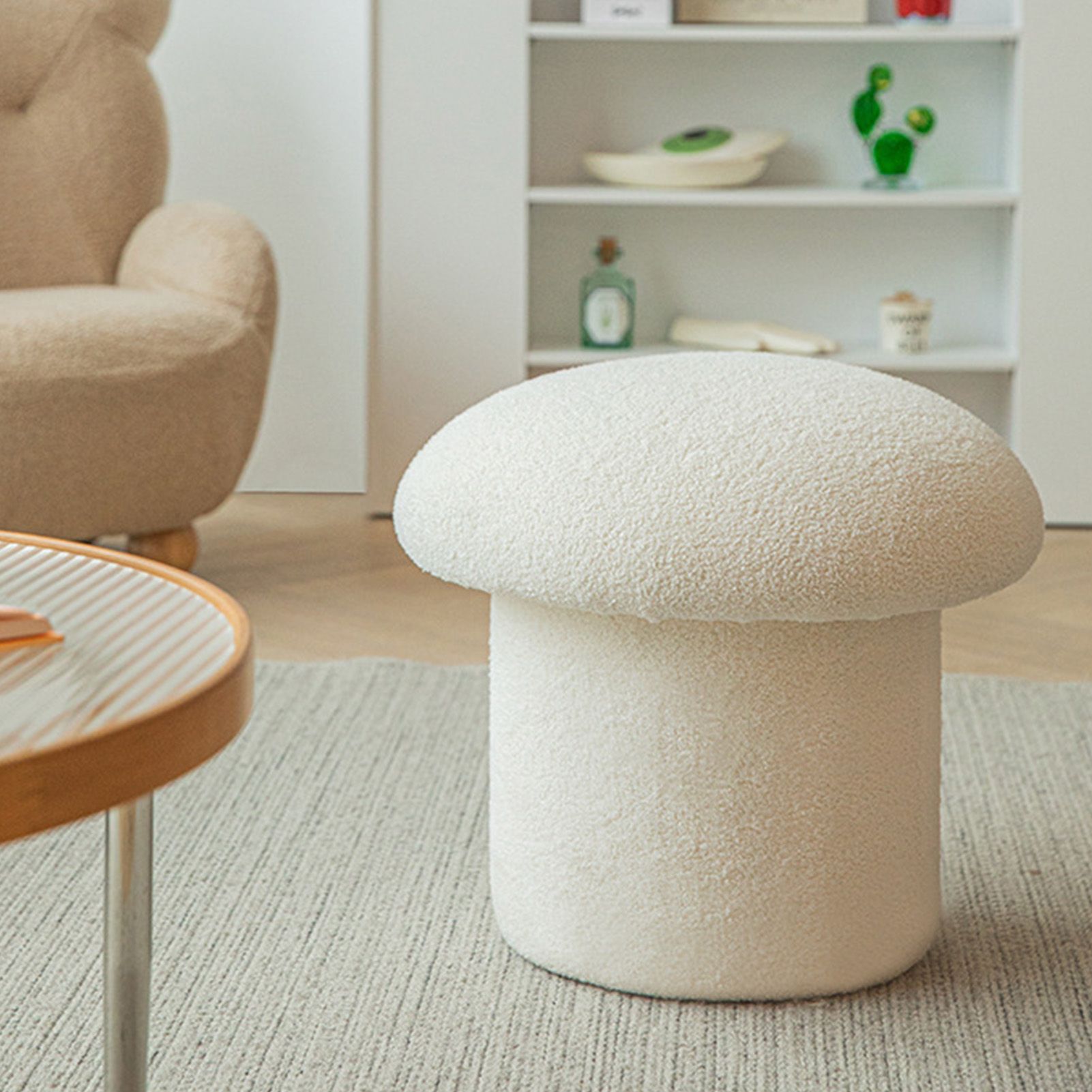 Sofa Bench Simple Modern Elastic Comfortable Soft Round Pine Wooden Foot Stool for Home Decoration White - Image 6
