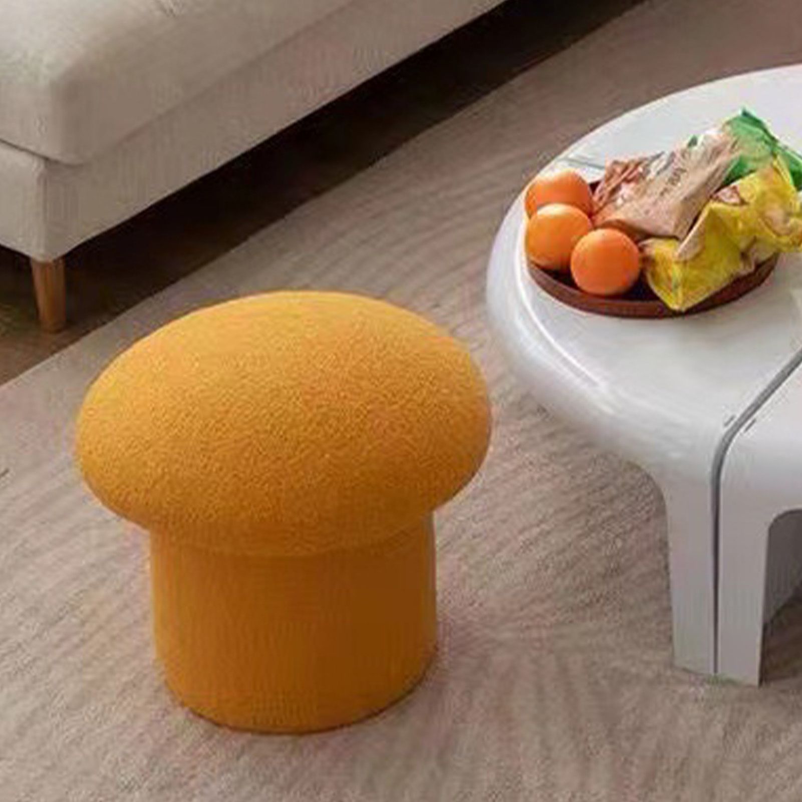 Sofa Bench Simple Modern Elastic Comfortable Soft Round Pine Wooden Foot Stool for Home Decoration Yellow - Image 5
