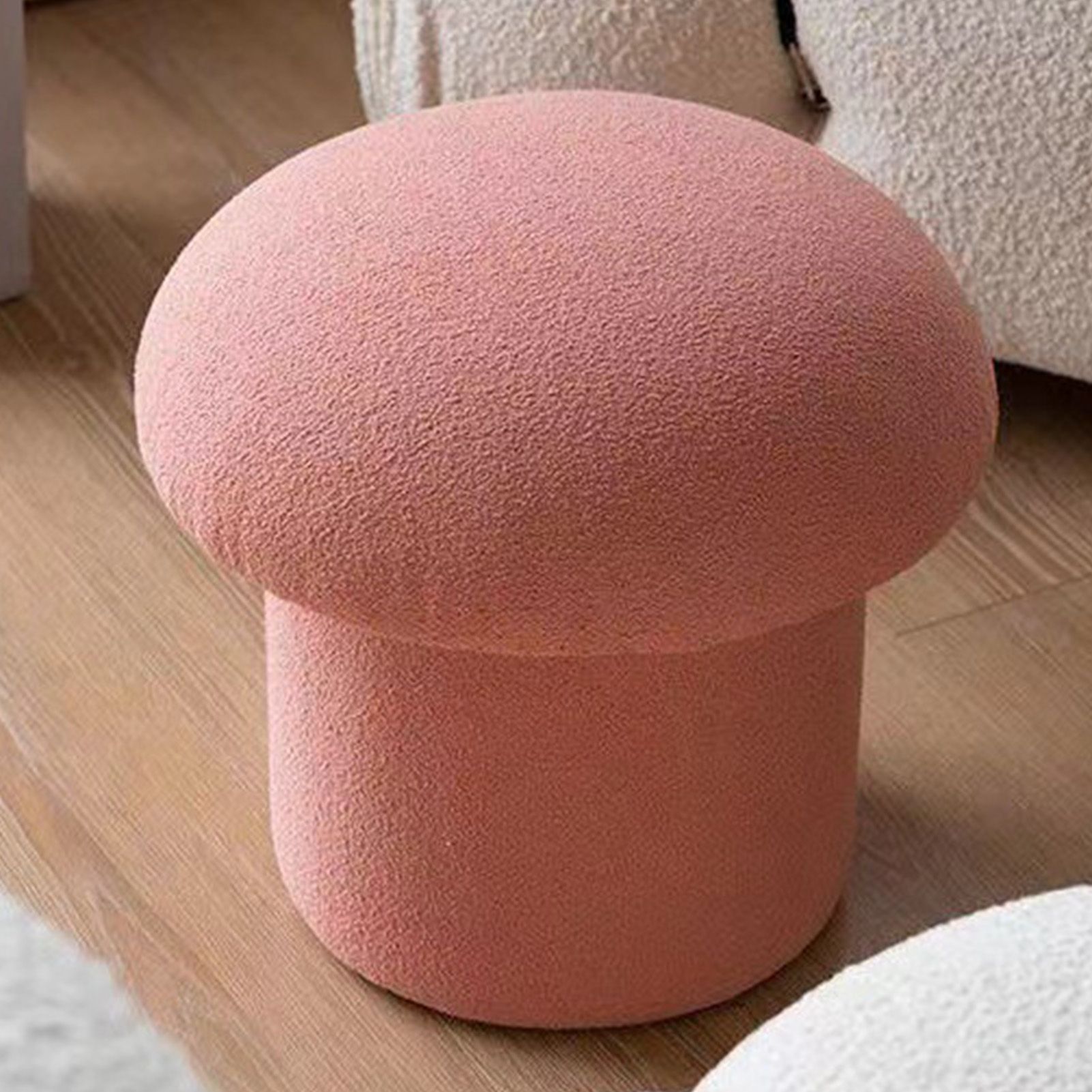 Sofa Bench Simple Modern Elastic Comfortable Soft Round Pine Wooden Foot Stool for Home Decoration Pink - Image 5