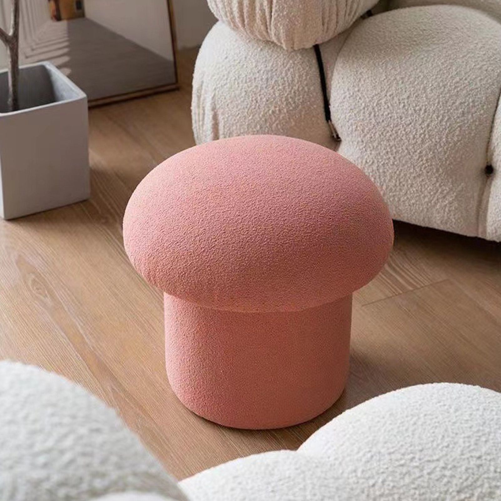 Sofa Bench Simple Modern Elastic Comfortable Soft Round Pine Wooden Foot Stool for Home Decoration Pink - Image 6