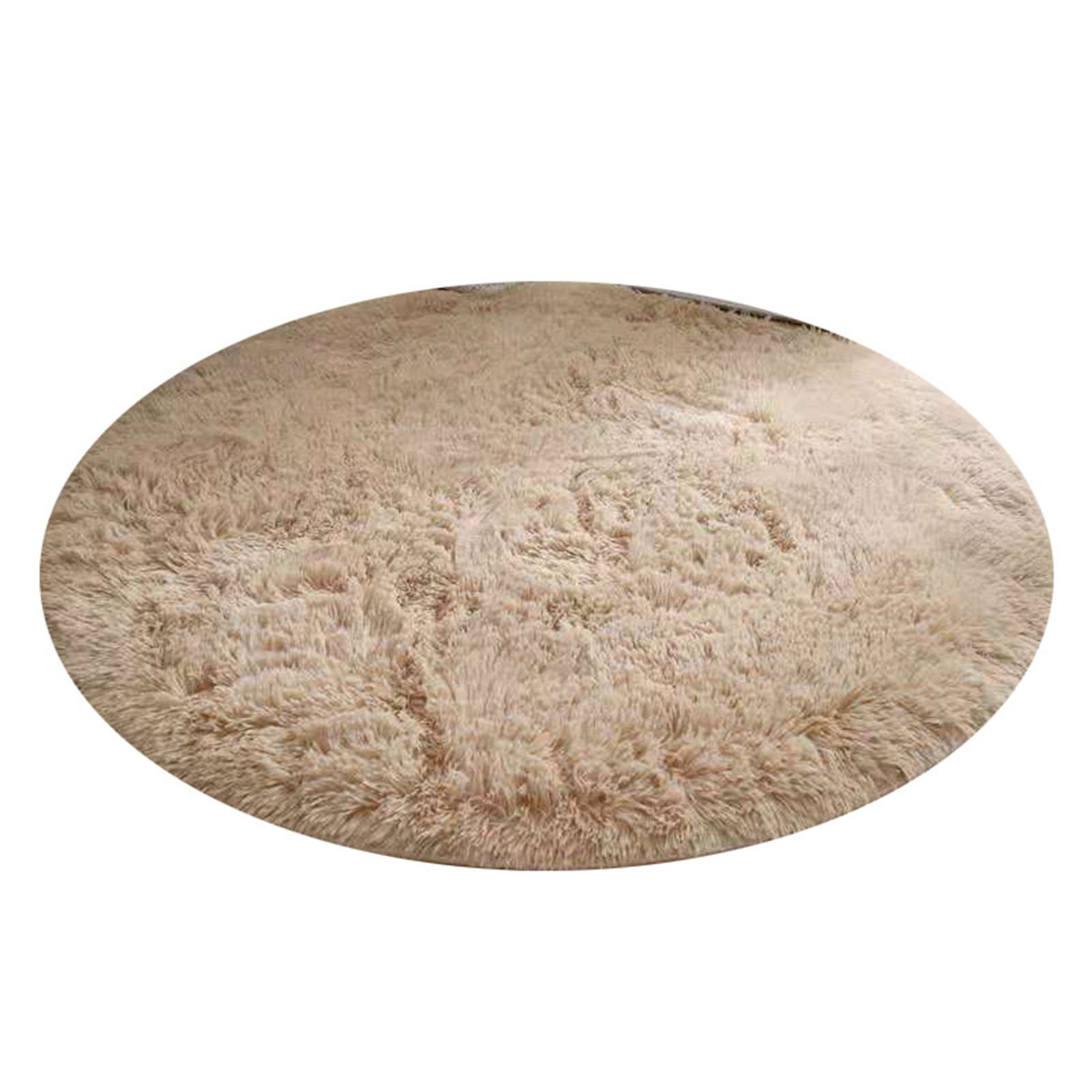 Floor Carpet Polyester Fiber Round Nordic Style Long Plush Soft Shaggy Rug for Home Bedroom Beige - Image 1