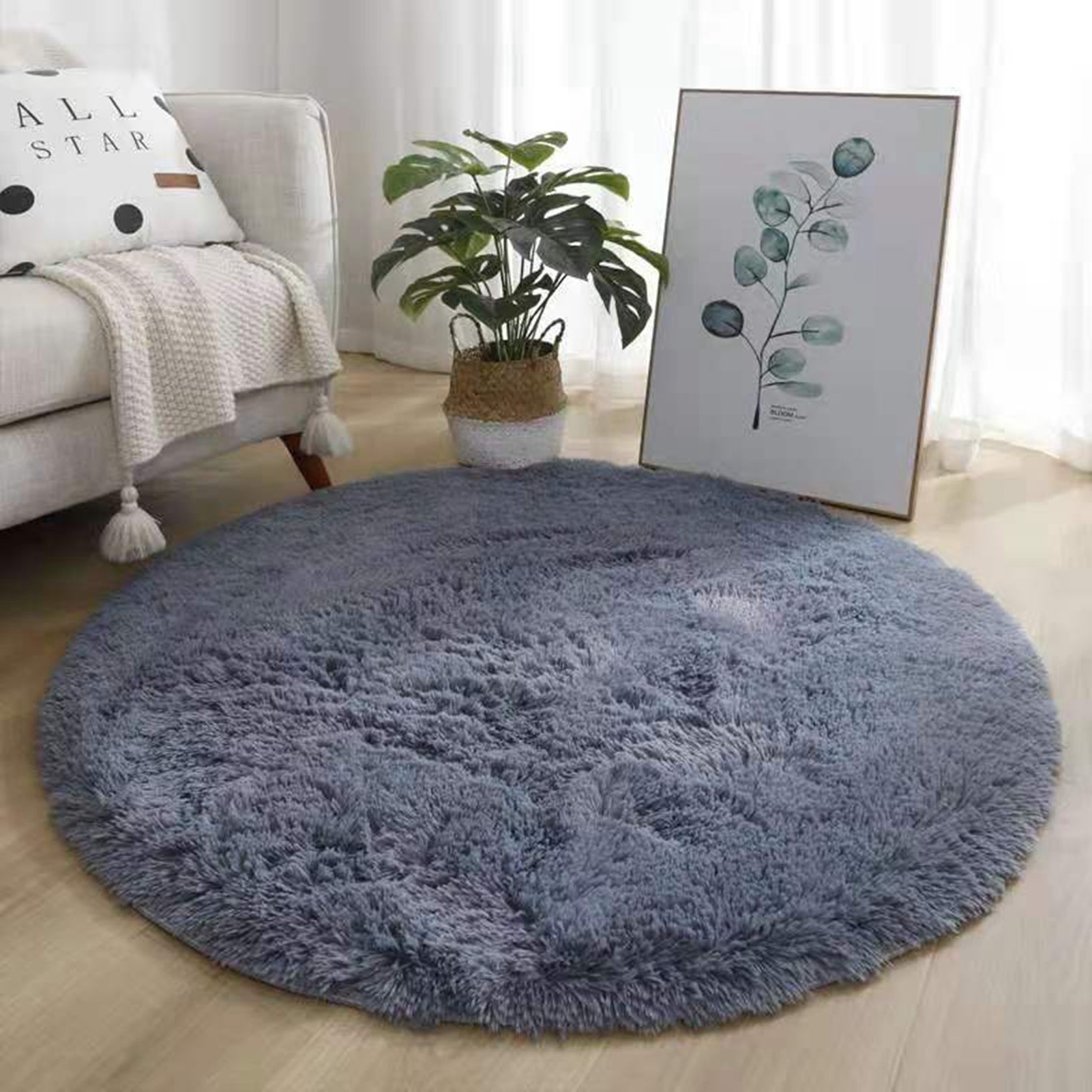 Floor Carpet Polyester Fiber Round Nordic Style Long Plush Soft Shaggy Rug for Home Bedroom Grey - Image 7