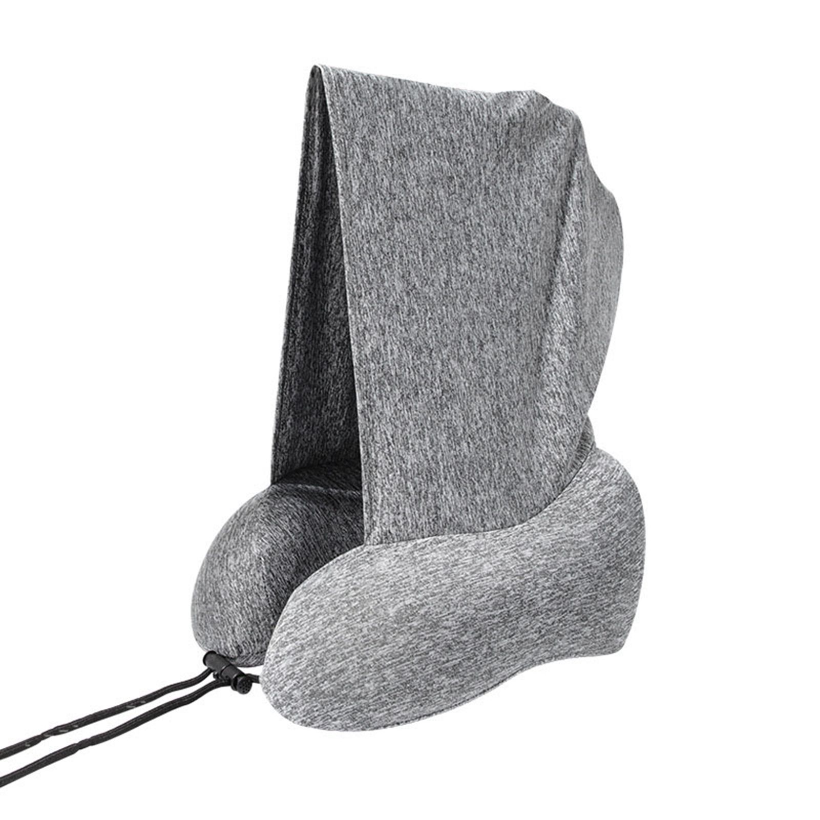Hooded U Shaped Pillow Removable Neck Protection Memory Cotton Neck Travel Pillow for Home Outdoor Travel Car Grey U043‑3 - Image 1
