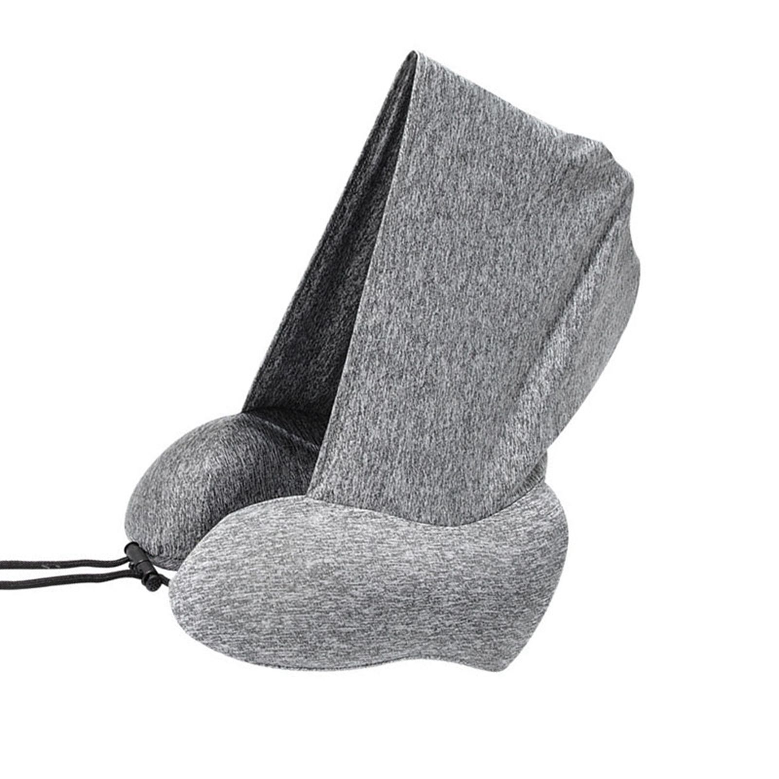 Hooded U Shaped Pillow Removable Neck Protection Memory Cotton Neck Travel Pillow for Home Outdoor Travel Car Grey U043‑3 - Image 2