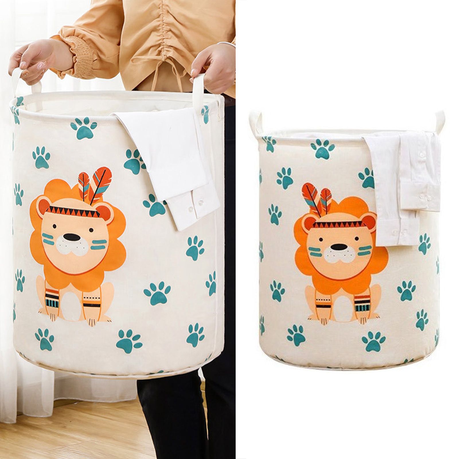 Dirty Laundry Basket Foldable Clothes Toys Sundries Basket Home Toilet Bathroom Storage Bucket Lion 100L - Image 4