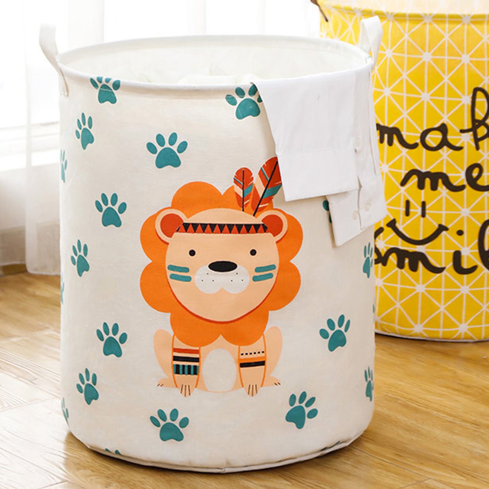 Dirty Laundry Basket Foldable Clothes Toys Sundries Basket Home Toilet Bathroom Storage Bucket Lion 100L - Image 5