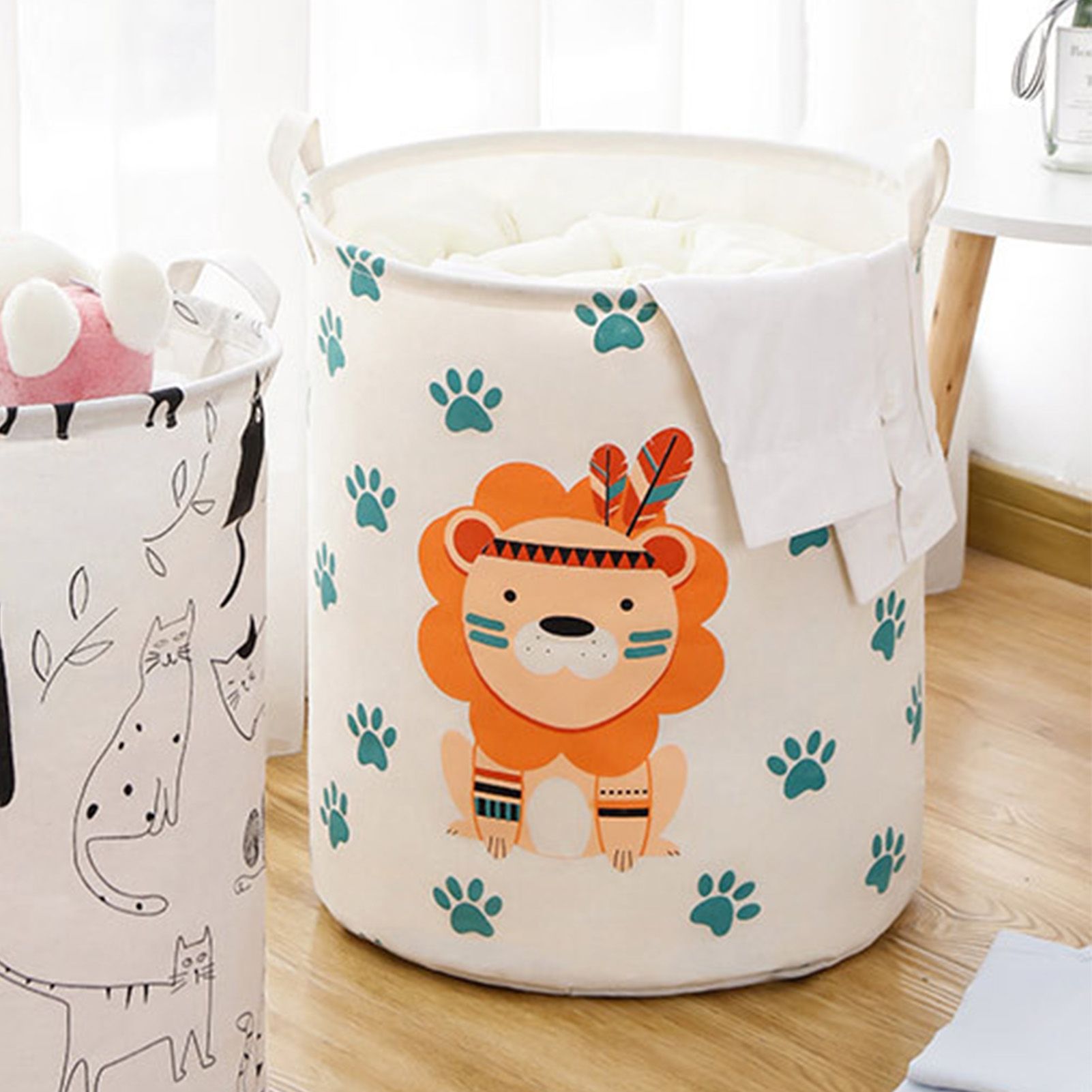 Dirty Laundry Basket Foldable Clothes Toys Sundries Basket Home Toilet Bathroom Storage Bucket Lion 100L - Image 6