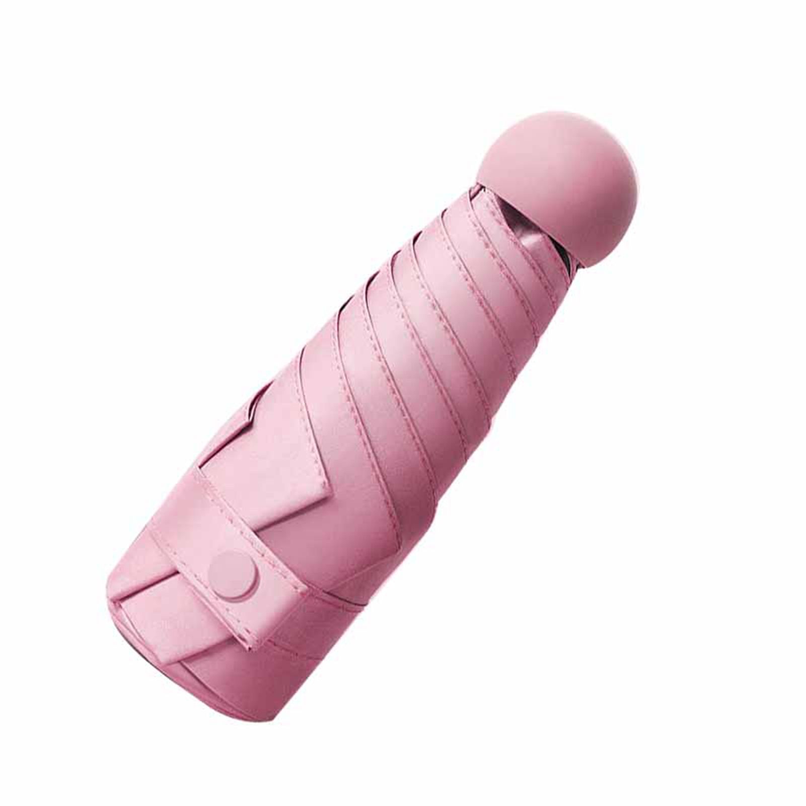 6 Ribs Folding Umbrella Five Fold UV Proof Sunscreen Capsule Umbrella for Sunny Rainy Days Pink with Storage Box - Image 2